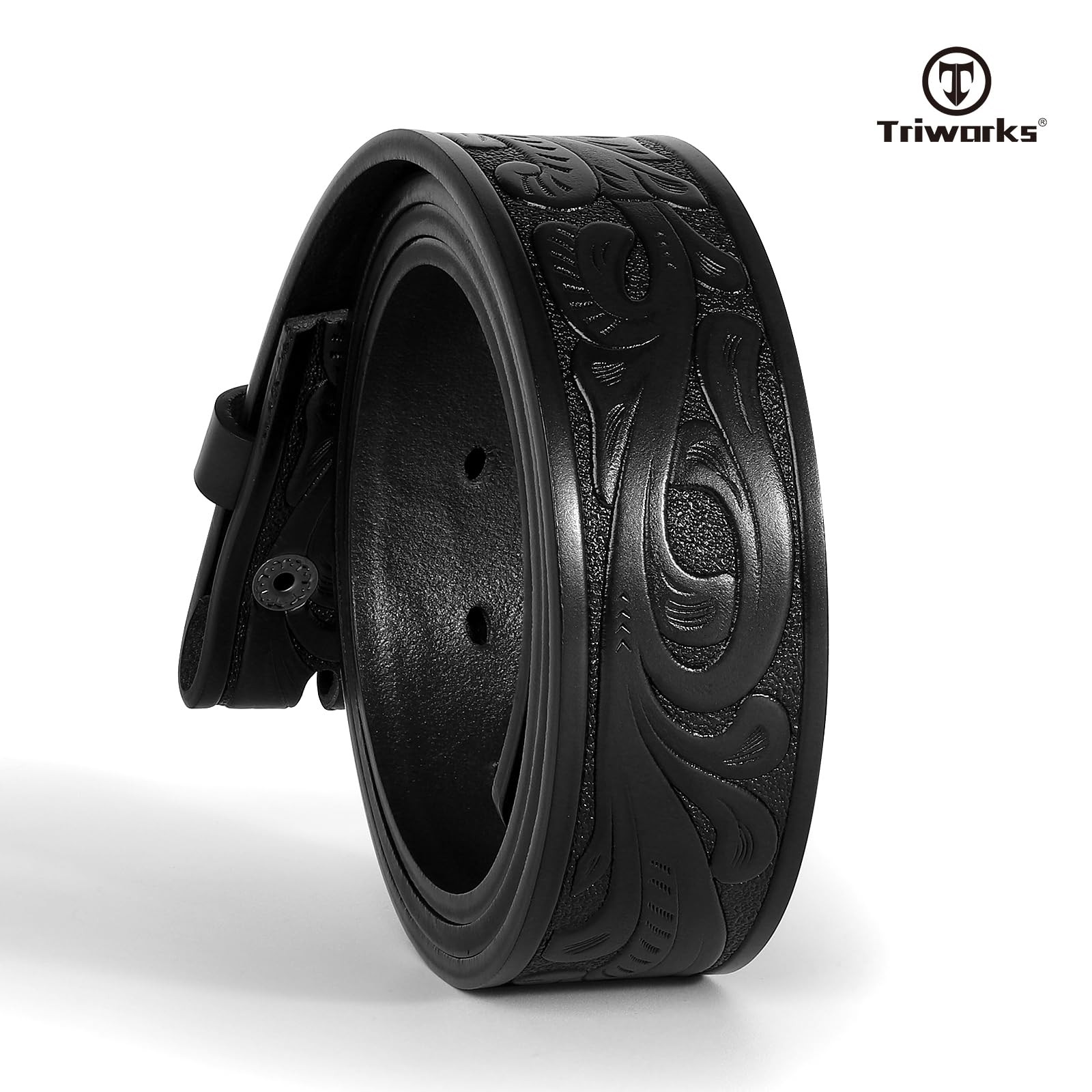TRIWORKS Western Leather Belt Strap for Men without Fit Size 29&Prime;-33&Prime;, A-black