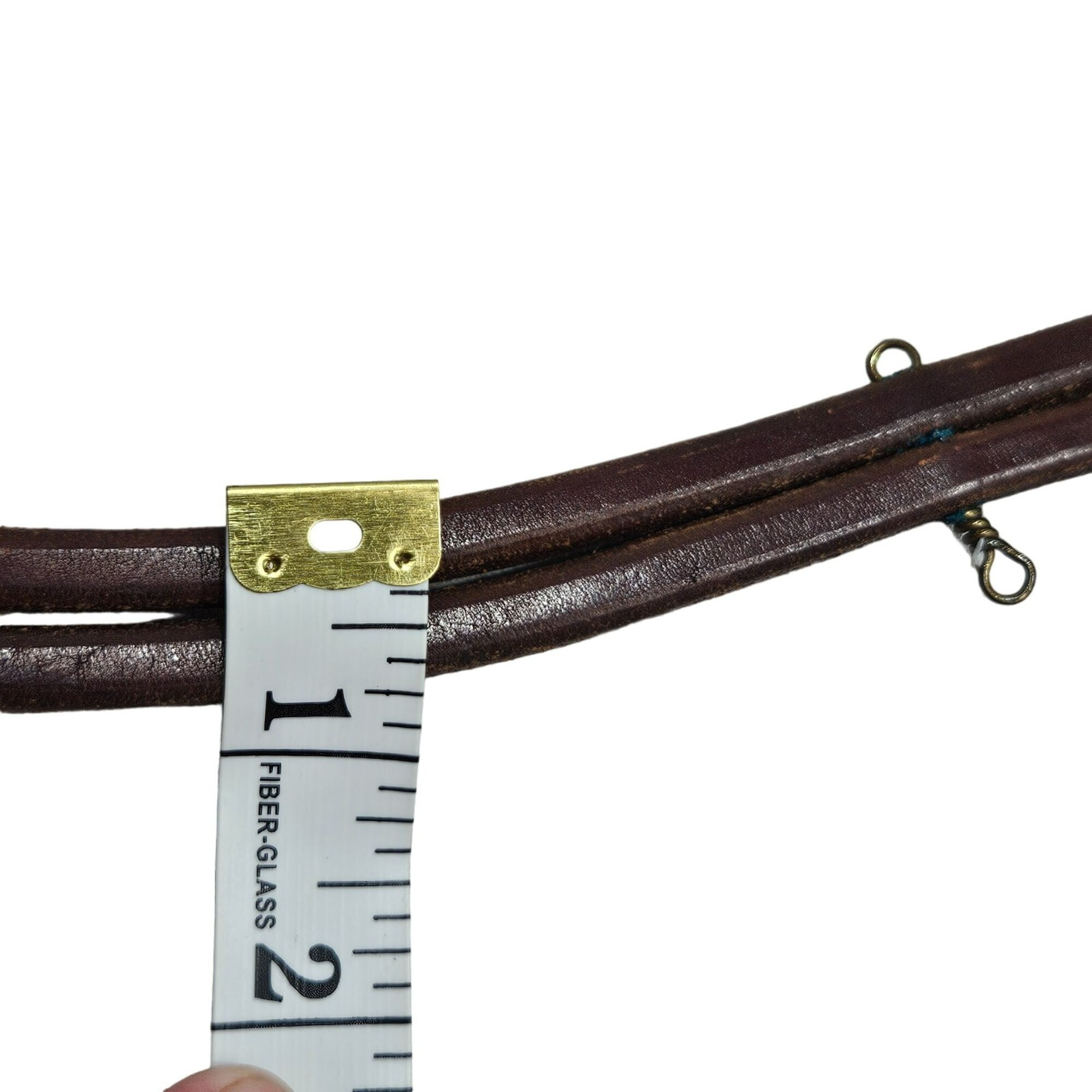 Brass Inlay Buckle Double-Layer Leather Belt Stone Accents Possibly Homemade