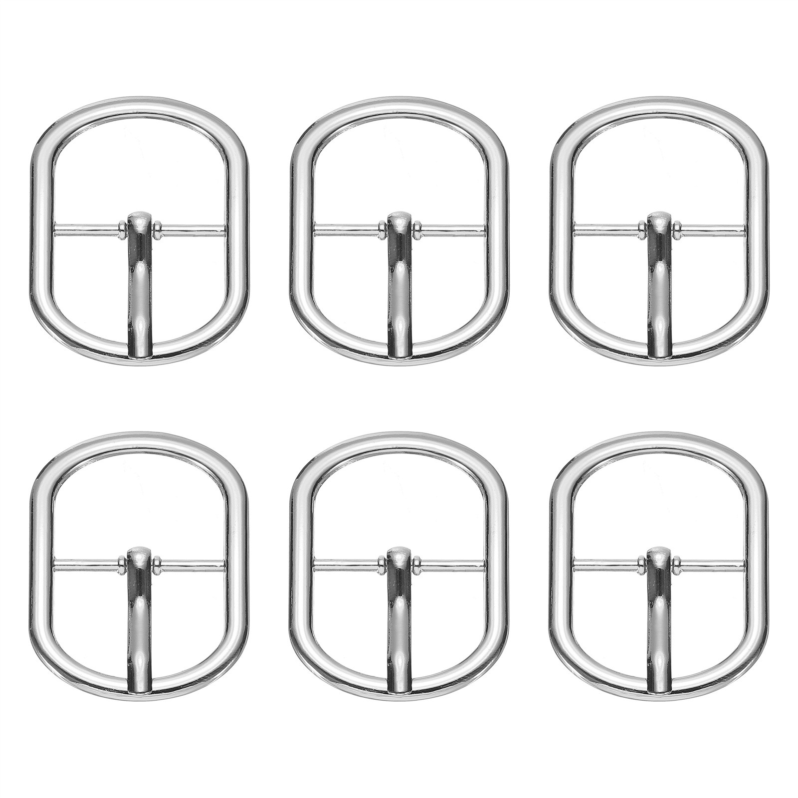6 Pcs 1 Inch Single Prong Buckles Oval Center Bar Buckles, Silver Tone