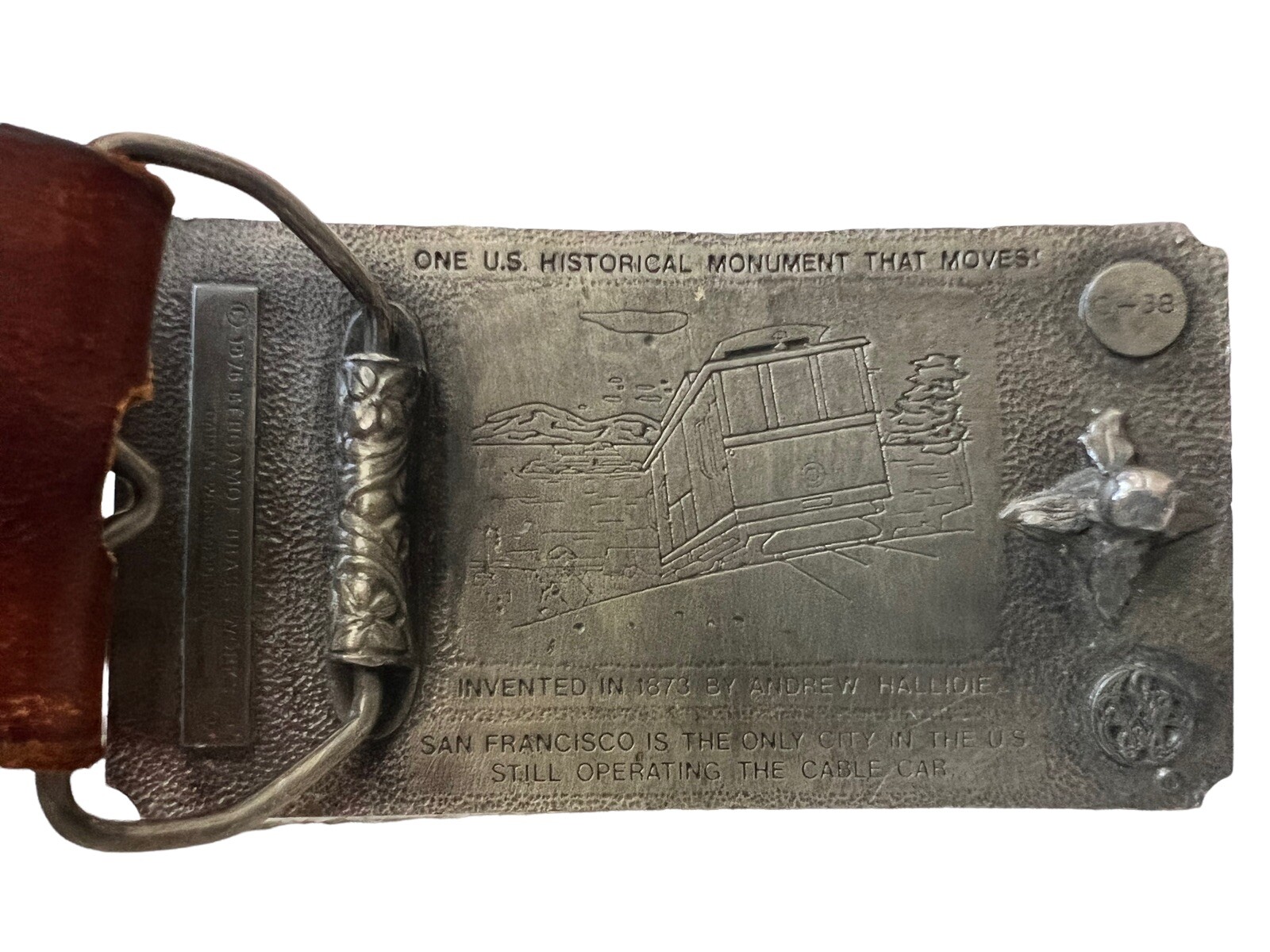 San Francisco Cable Car Belt Buckle W/ Brown Leather Art Belt By Errol G Specter