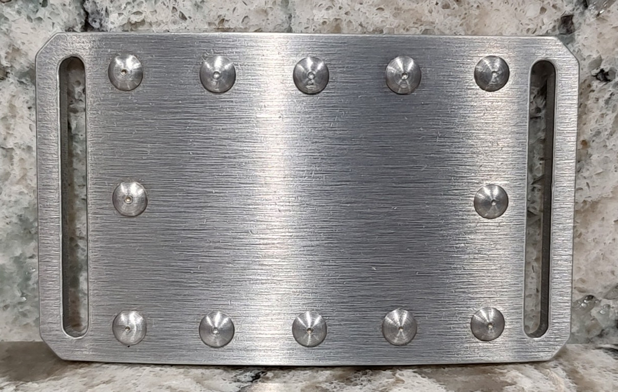 GRIP6 BELT BUCKLE – AIRPLANE RIVETS – RAW ALUMINIUM – 1.5 INCH WIDE