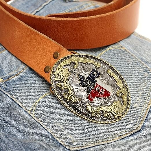 Texas Flag Map Western Rodeo Gold Tone Design Fashion Cowboy Belt Buckle