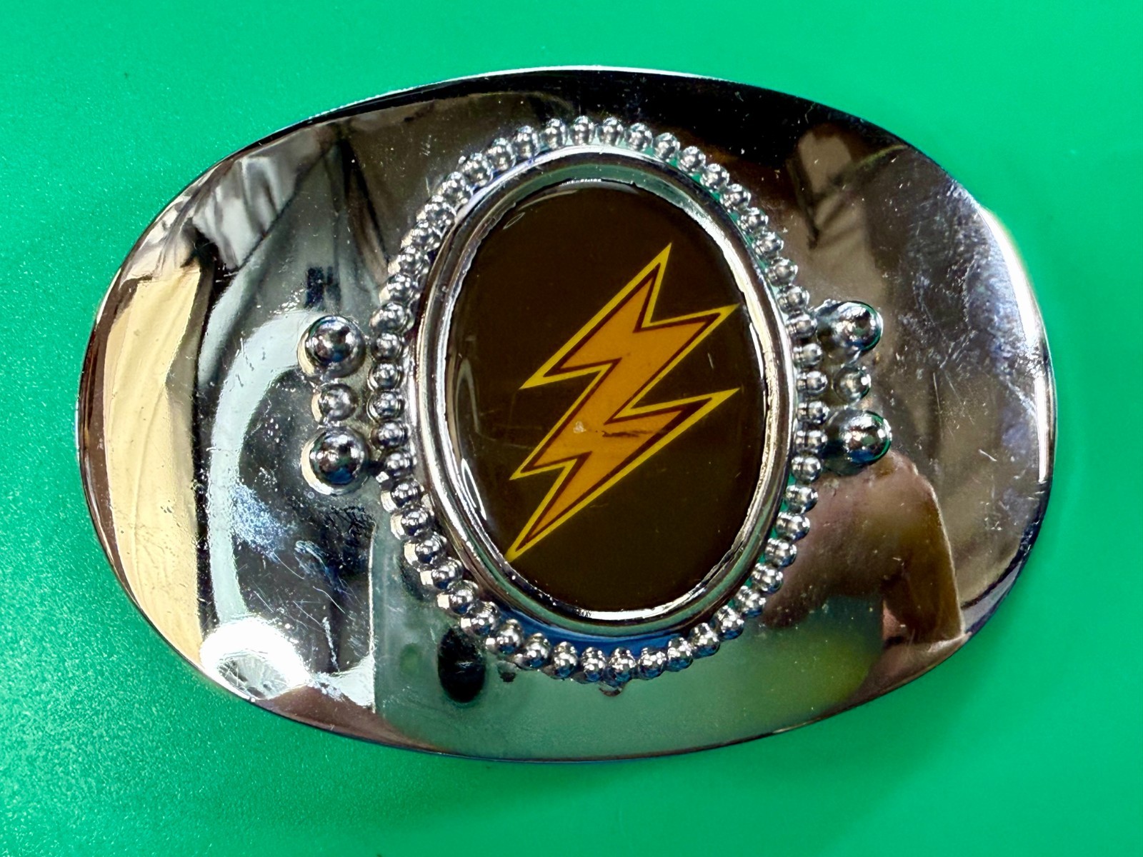 Lightning Bolt Strike Electric Shock Flash Cabochon On Reflective Belt Buckle