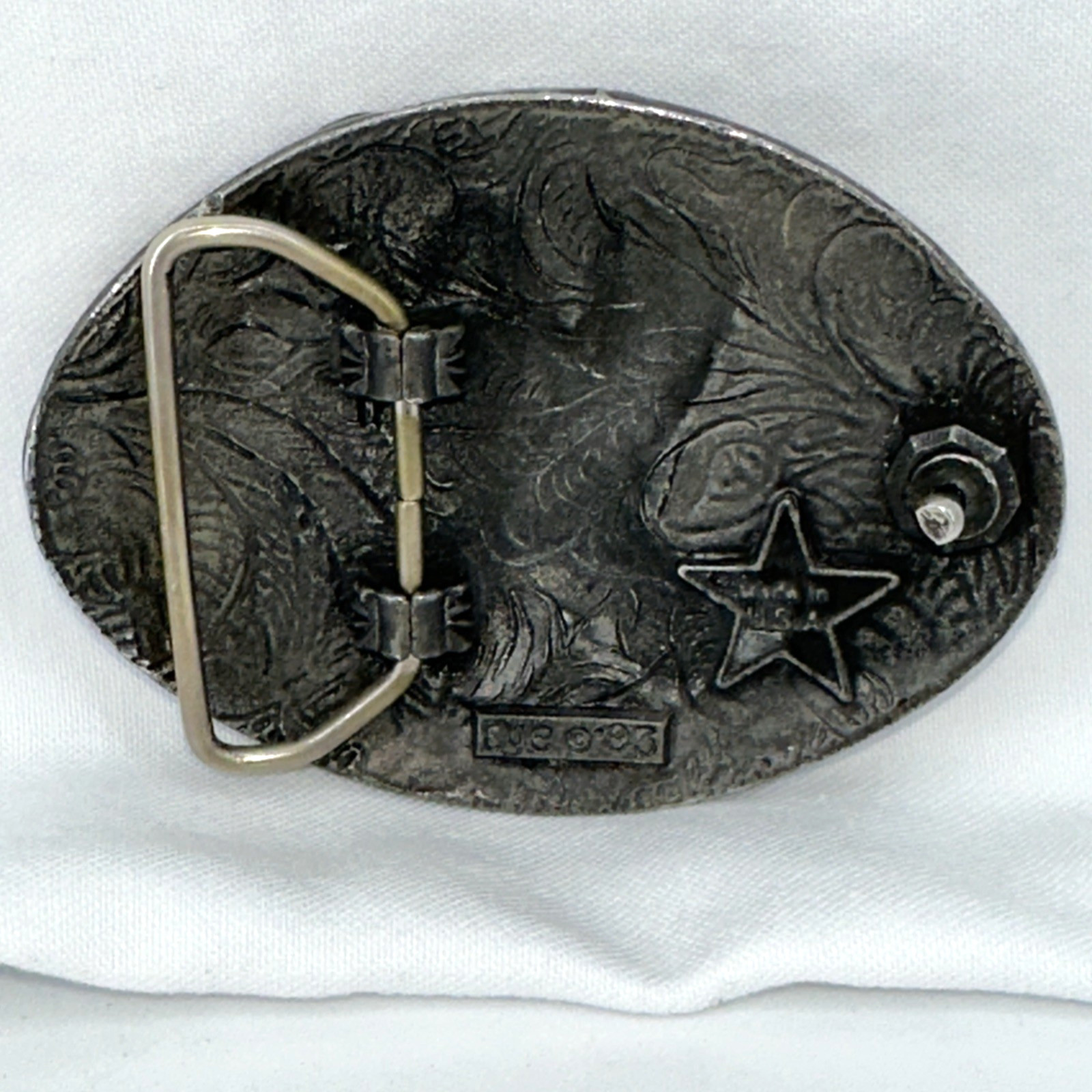 Vtg EGE Belt Buckle 3.5&Prime; Oval Flying Eagle Western USA Cutwork Metal Alloy