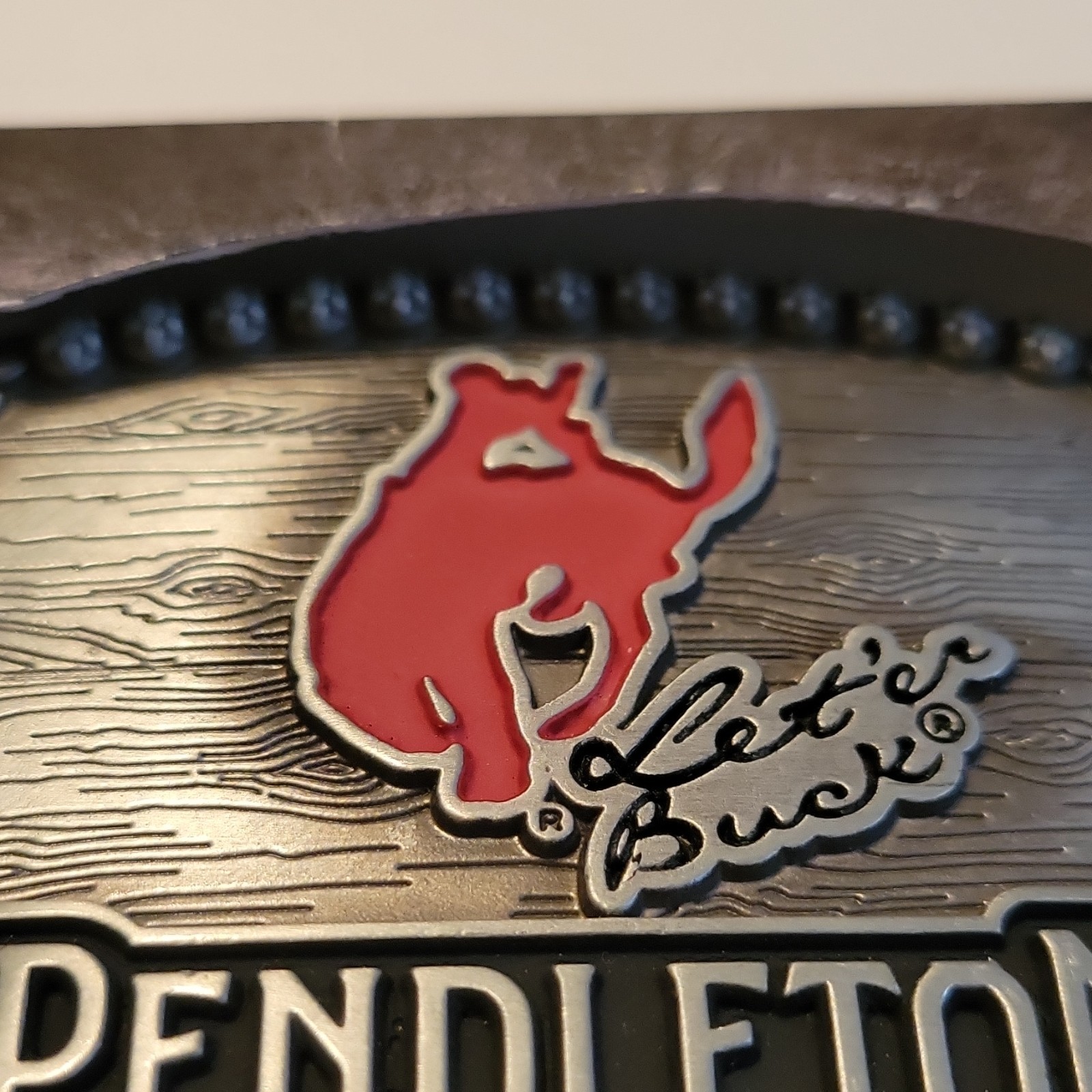 Pendleton Whisky Let&rsquo;er Buck Western Cowboy Rodeo Belt Buckle Logo Silver