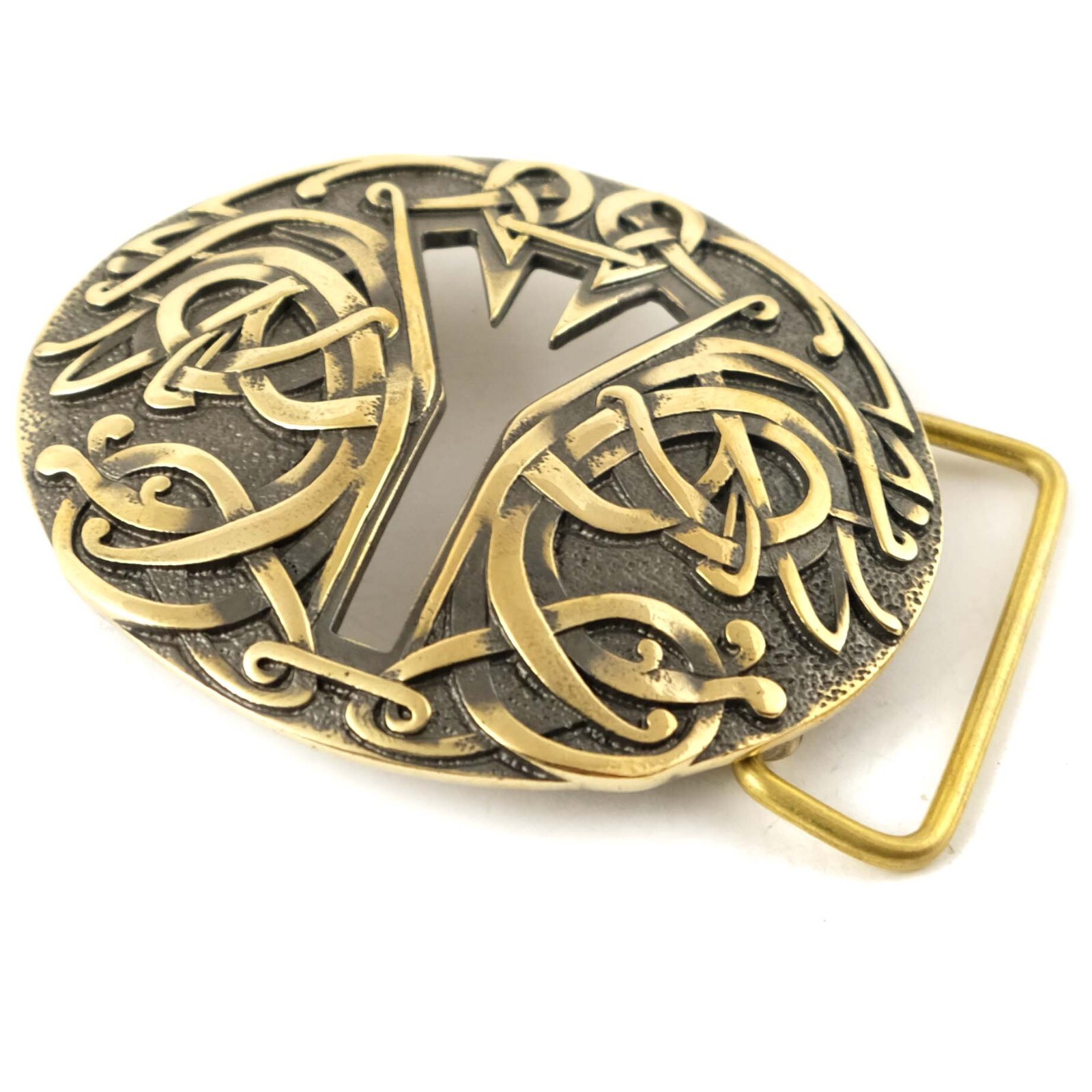 Algiz runic brass belt buckle, Life Rune Celtic Old Norse Scandinavian