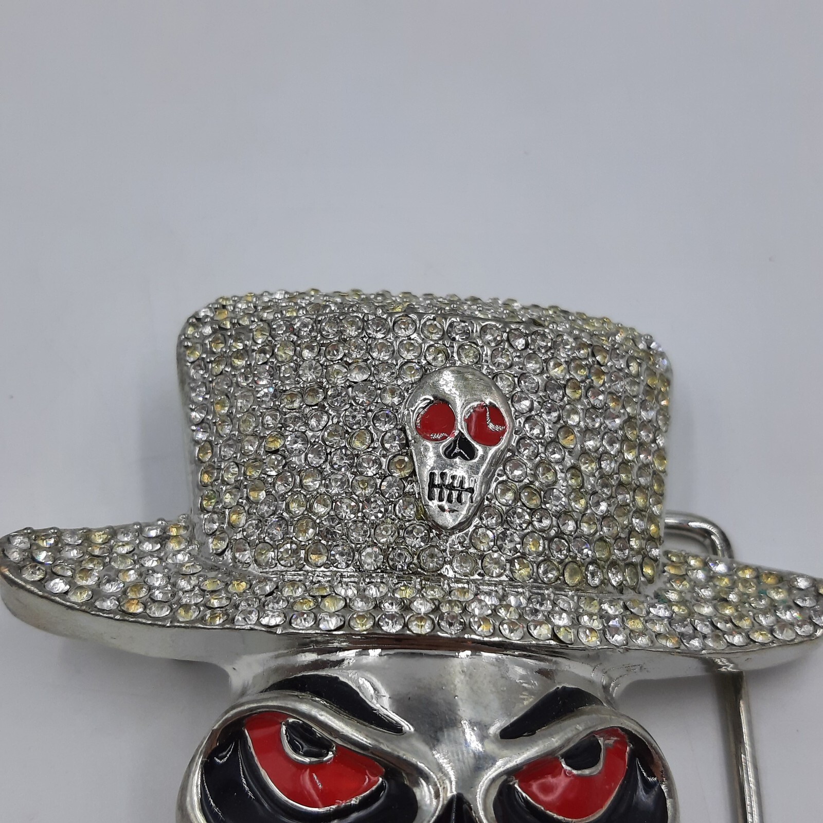 Fashion Skull Skeleton With Clear Rhinestone Hat Belt Buckle Silver Toned New