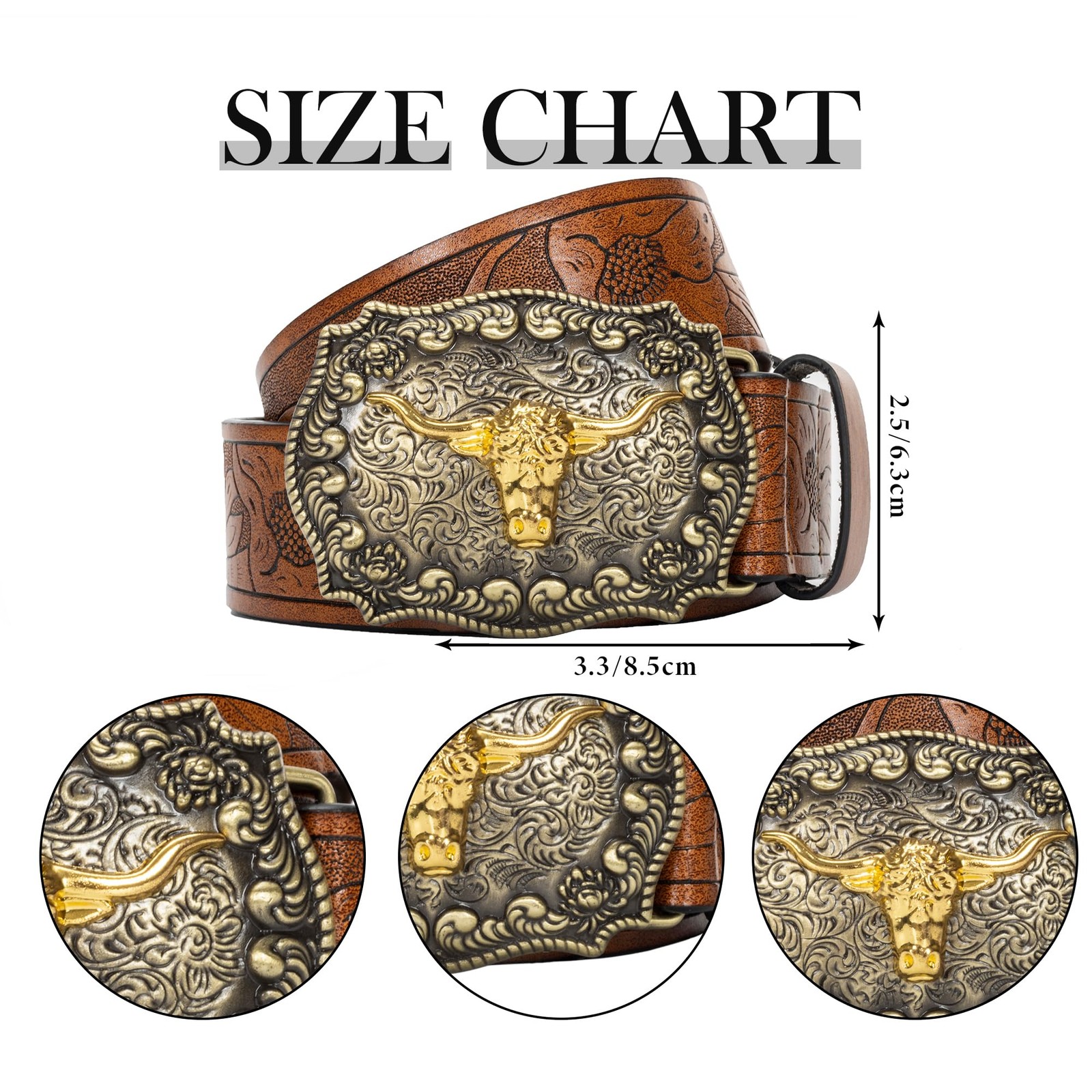 Eohak Western-Cowboy-Belts for Men Women Floral-Engraved-Belt Medium, Brown