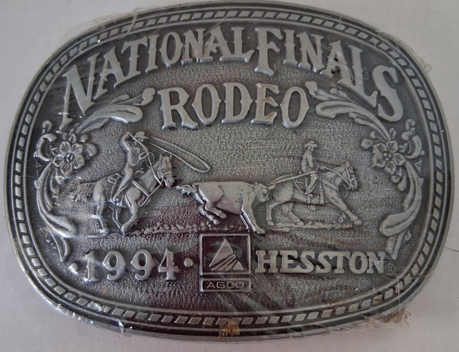 1994 NEW HESSTON NFR National Final Rodeo Belt Buckle Team Roping Sealed Cowboy