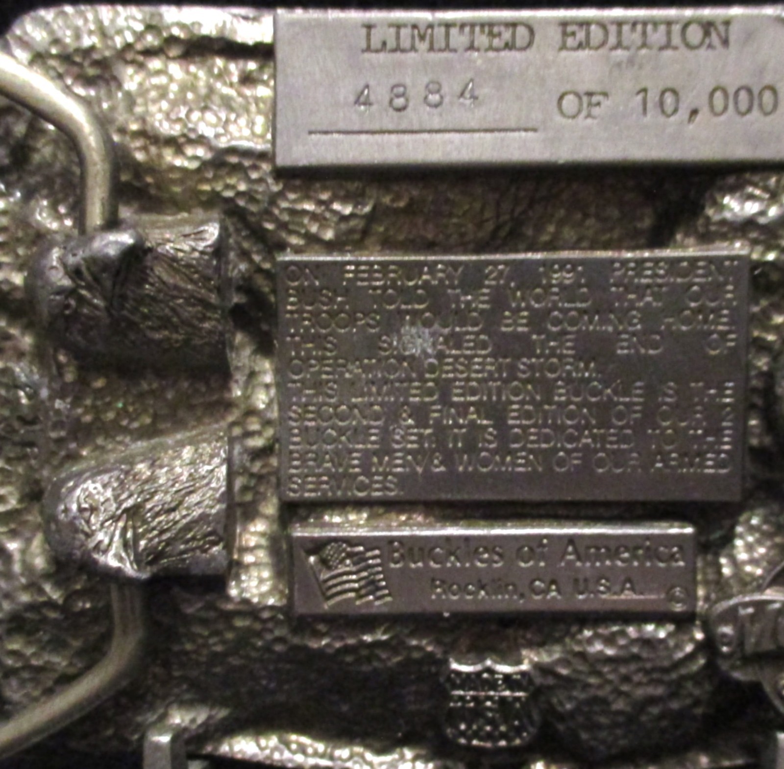 Operation Desert Storm Iraq Gulf War 1991 Belt Buckle Eagle US Flag Tank Plane