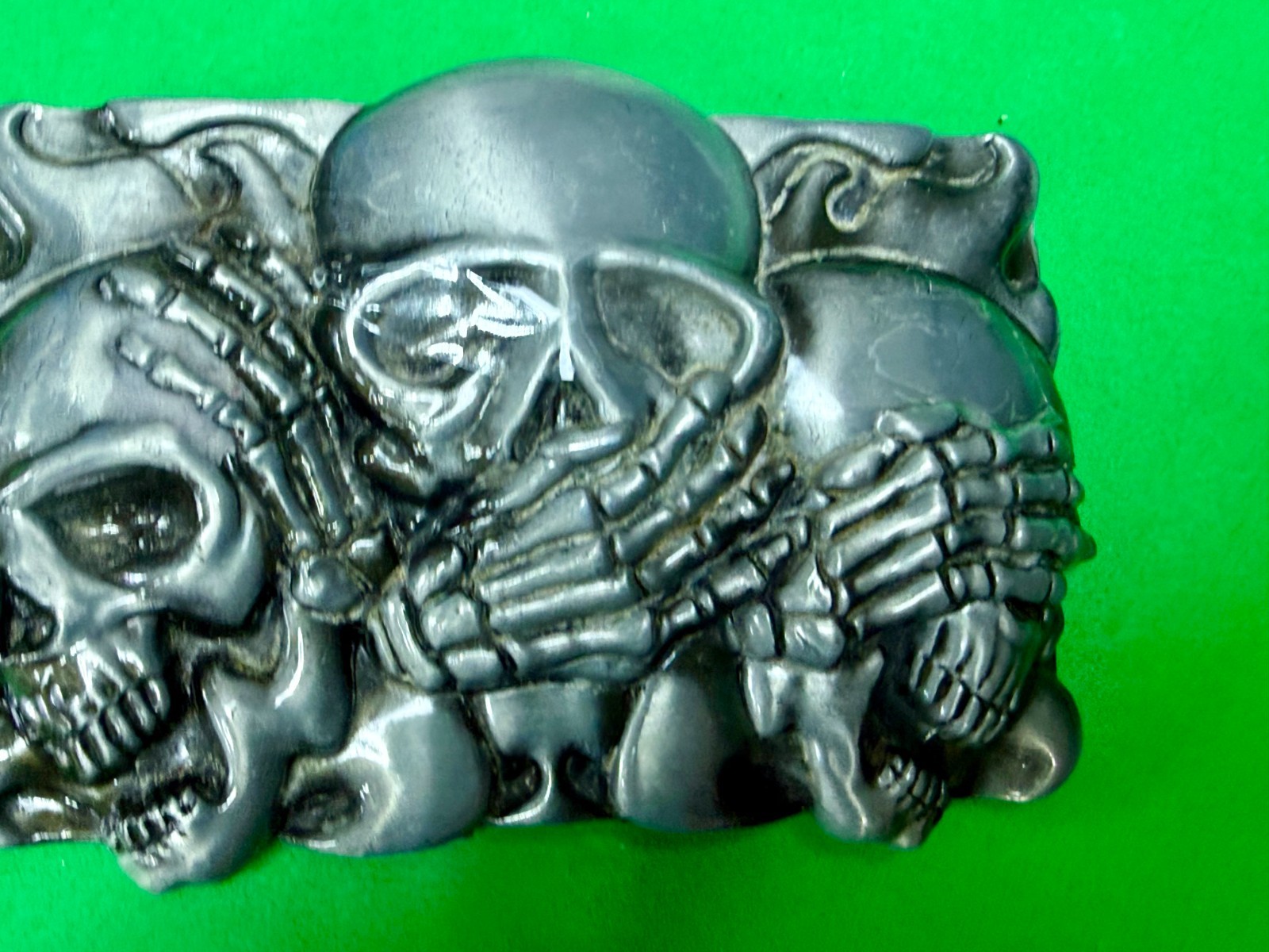 Three-skull Hear No Evil See No Evil Speak No Evil Gothic Punk Belt Buckle