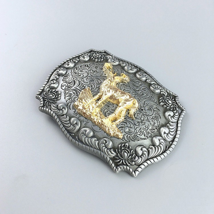 Western Men Zinc alloy Leather Belt Buckle Deer Rodeo Cowboy Shape Pattern