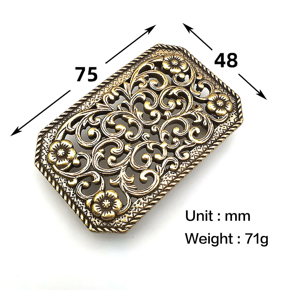 Retro Solid Brass Classical hollowed Design Belt Buckle for Leather Craft DIY