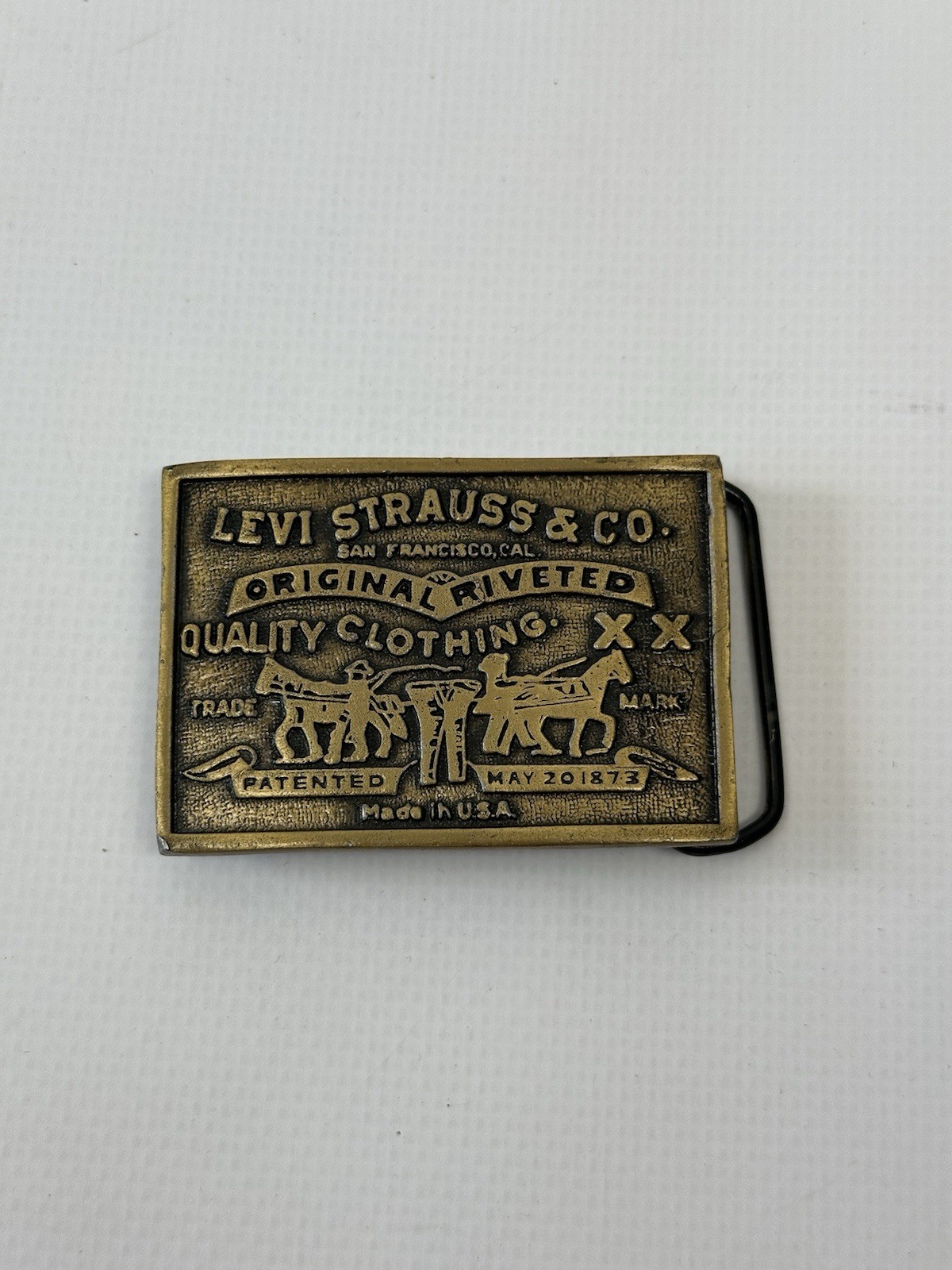 Vintage 70s 80s Levis Strauss BeltBuckle Made In USA Brass Two Horse 8909
