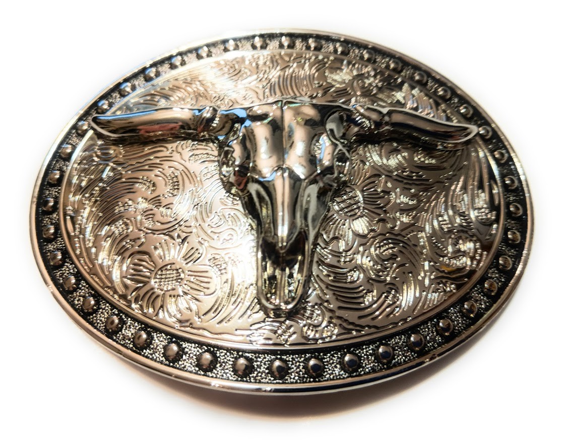 CHR7 WESTERN STEER Cowboy Rodeo Style ✖ Belt Buckle Buck ✖ Chrome/silver Bull US