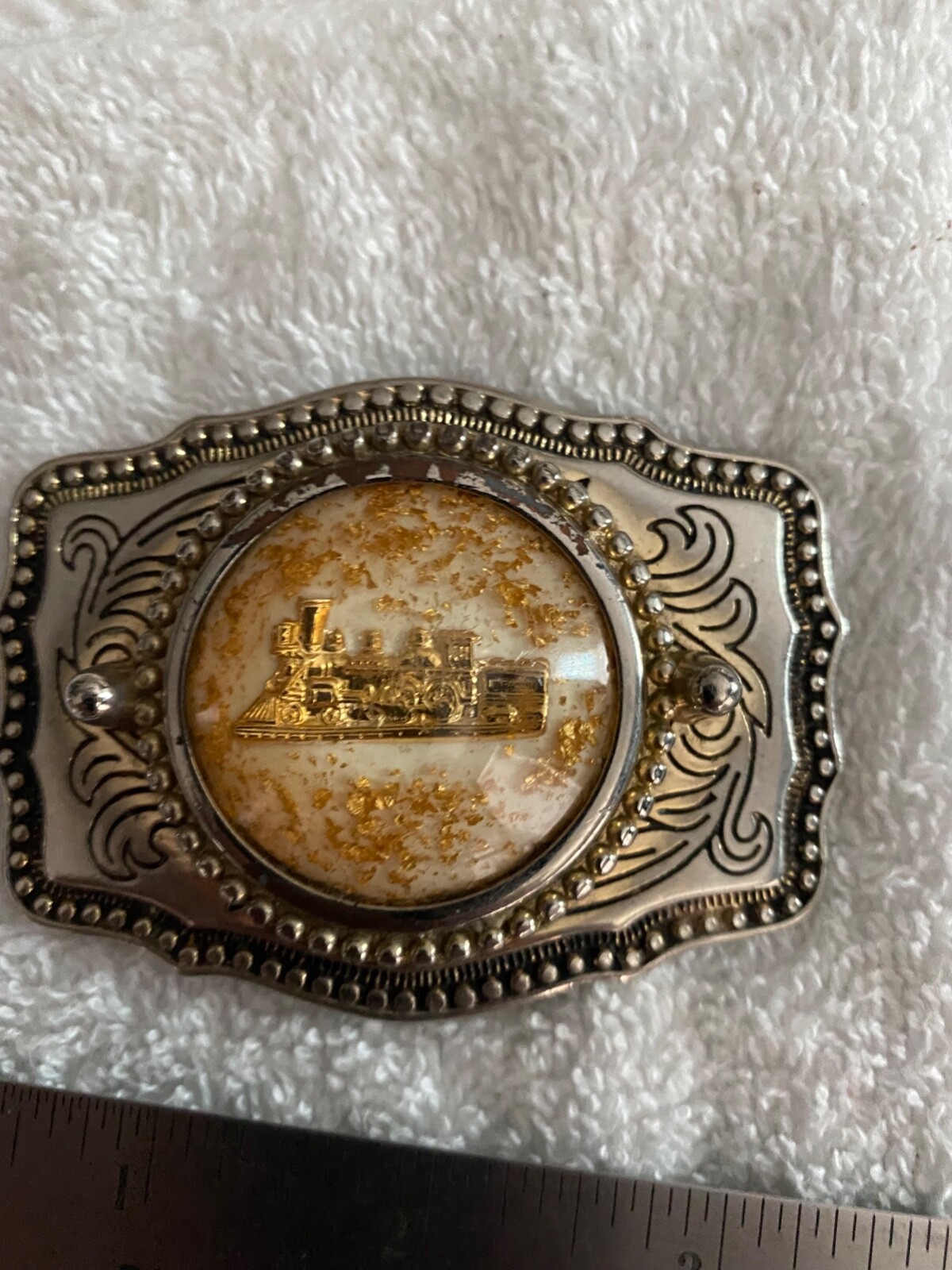 Vintage Belt Buckle with Train Railroad