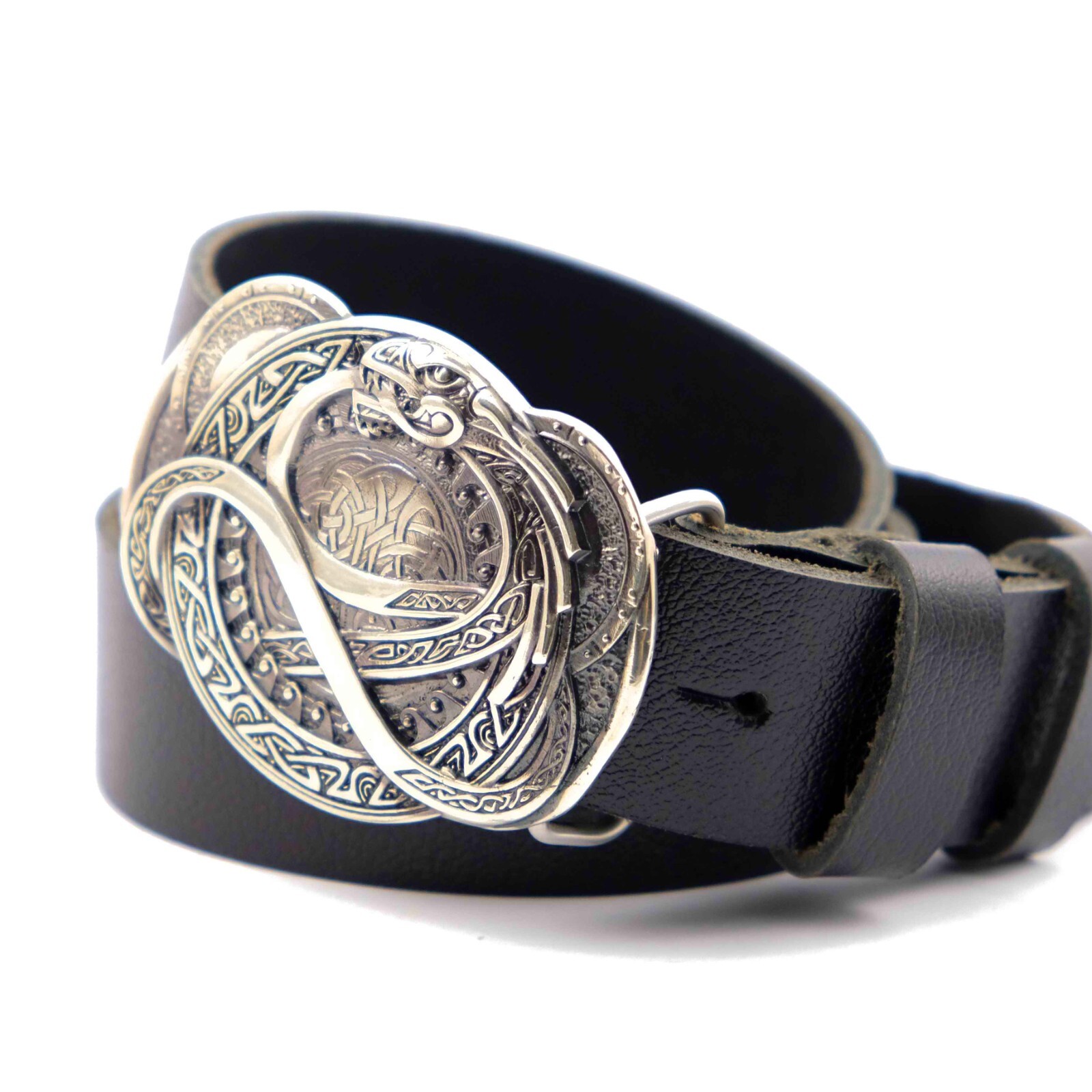 German silver belt buckle Jormungandr, World Serpent buckle, Dragon buckle