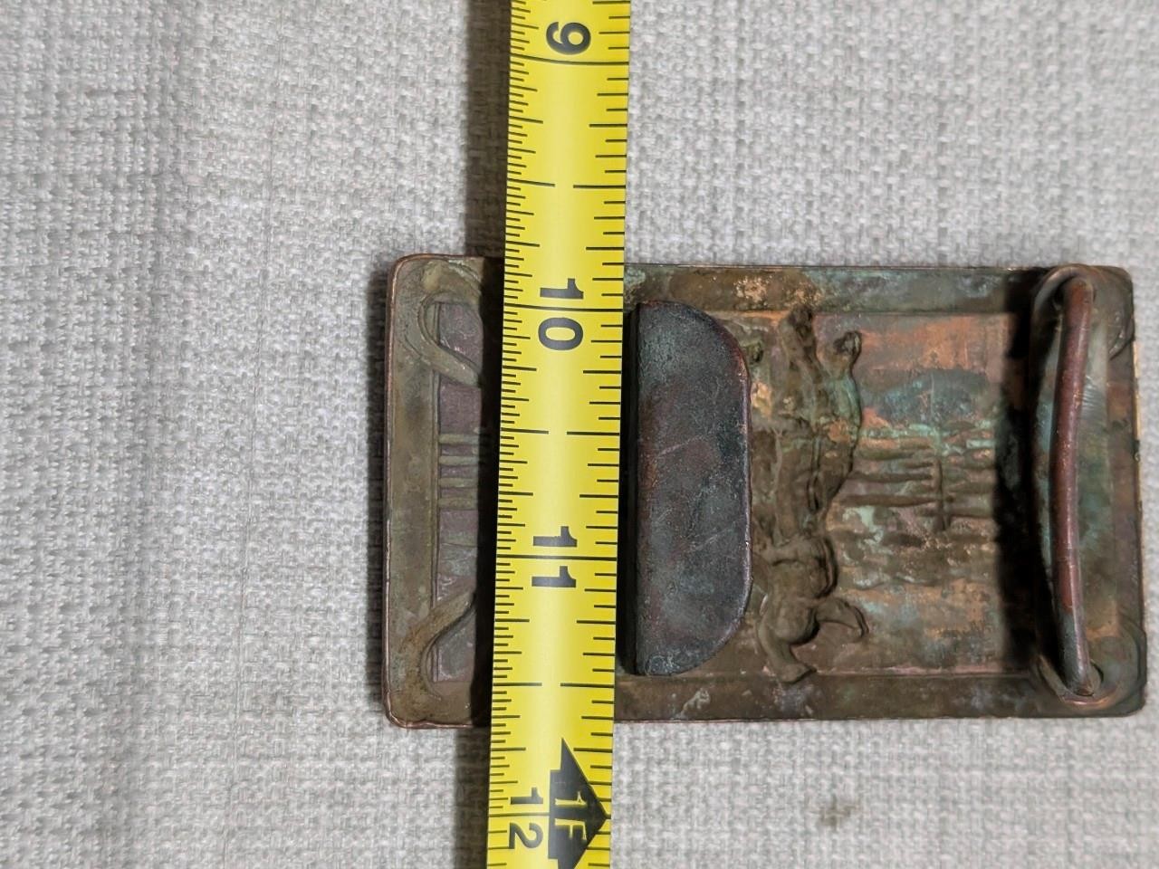 vintage 1950s belt buckle BRONZE brass COWBOY western RODEO bronco horse