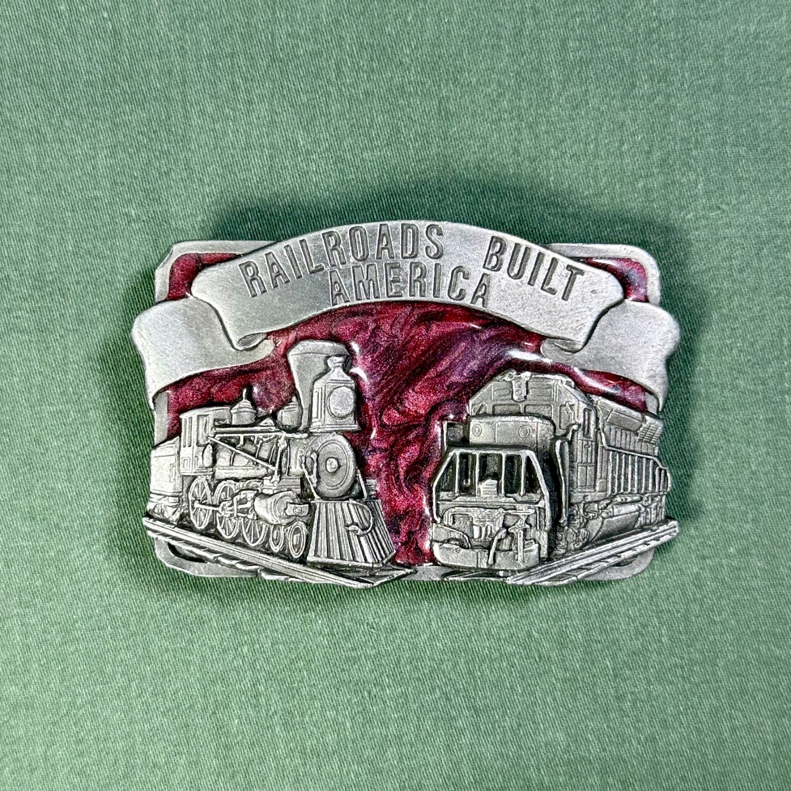 Vintage 1984 Siskiyou Railroads Built America Pewter Belt Buckle Train USA Made