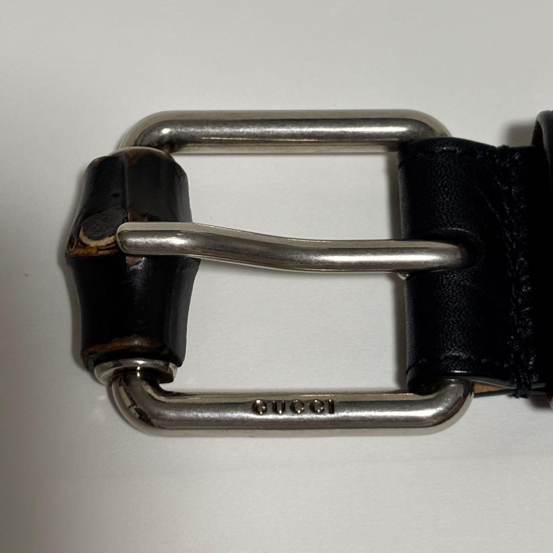 GUCCI Pre-Owned Bamboo Men&rsquo;S Leather Belt Black Silver