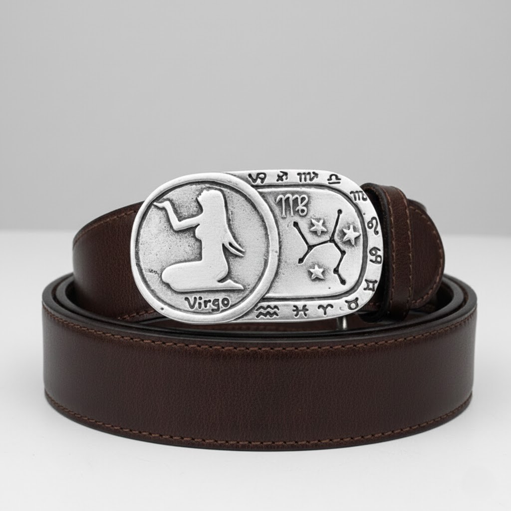 Aquarius Zodiac Belt Buckle Antique Silver Rectangle Modern Style