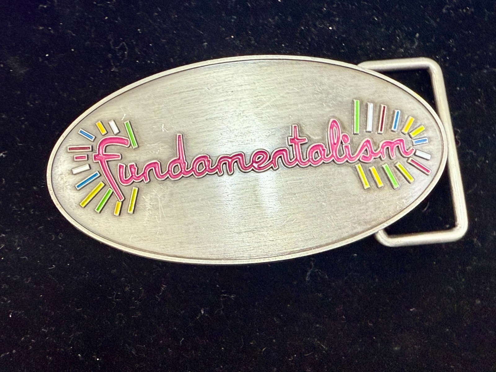 Custom Fundamentalism Spelled Out Statement Silver Color 4&Prime; Wide Belt Buckle