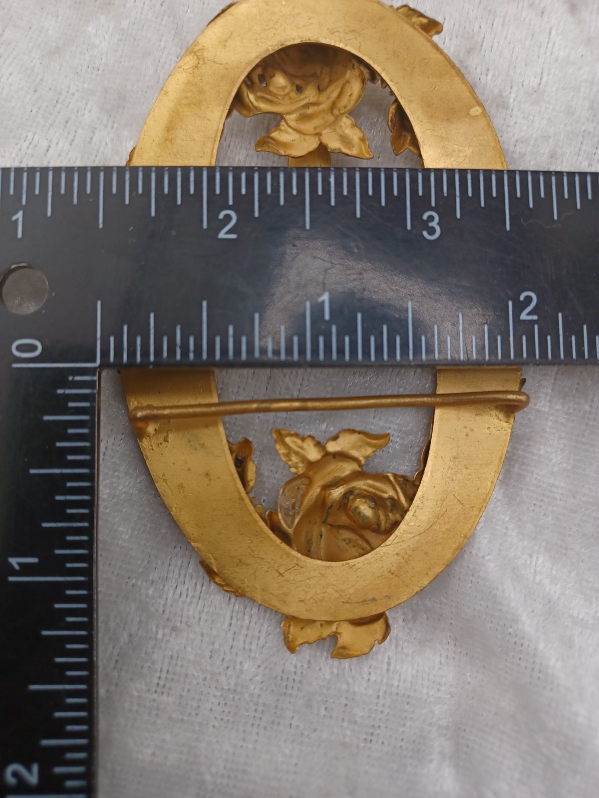Vintage Sash Buckle Flower Gold Tone Roses