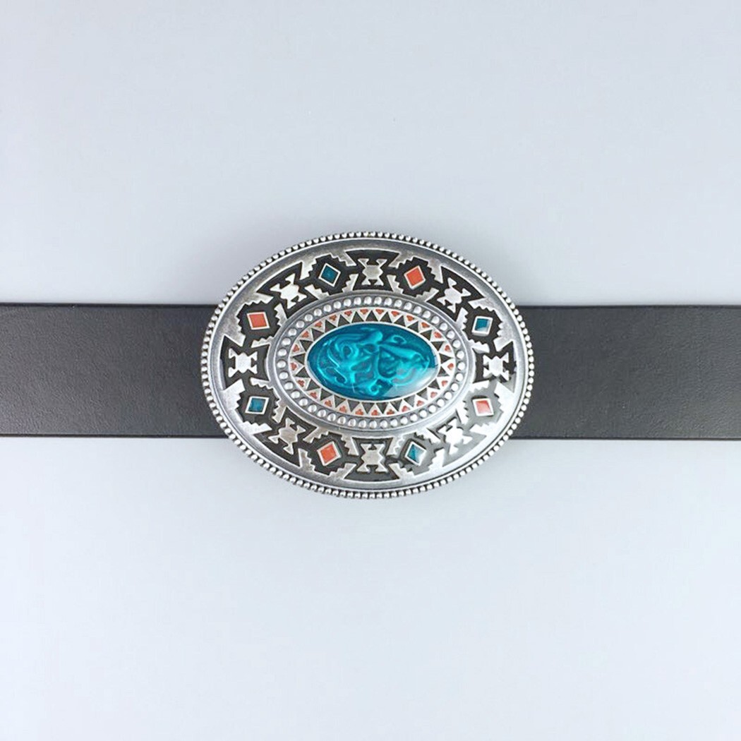 Vintage Silver Plated Celtic Totem Oval Southwest Belt Buckle Boucle de Ceinture