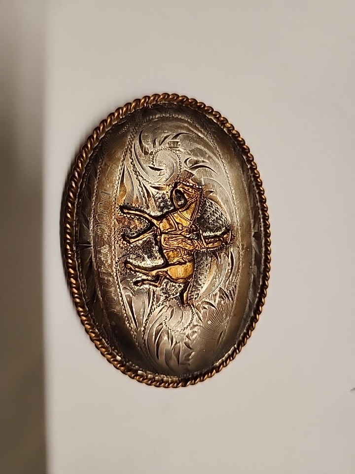 .925 Silver Front Vintage German Silver Western Belt Buckle Cowboy Roping