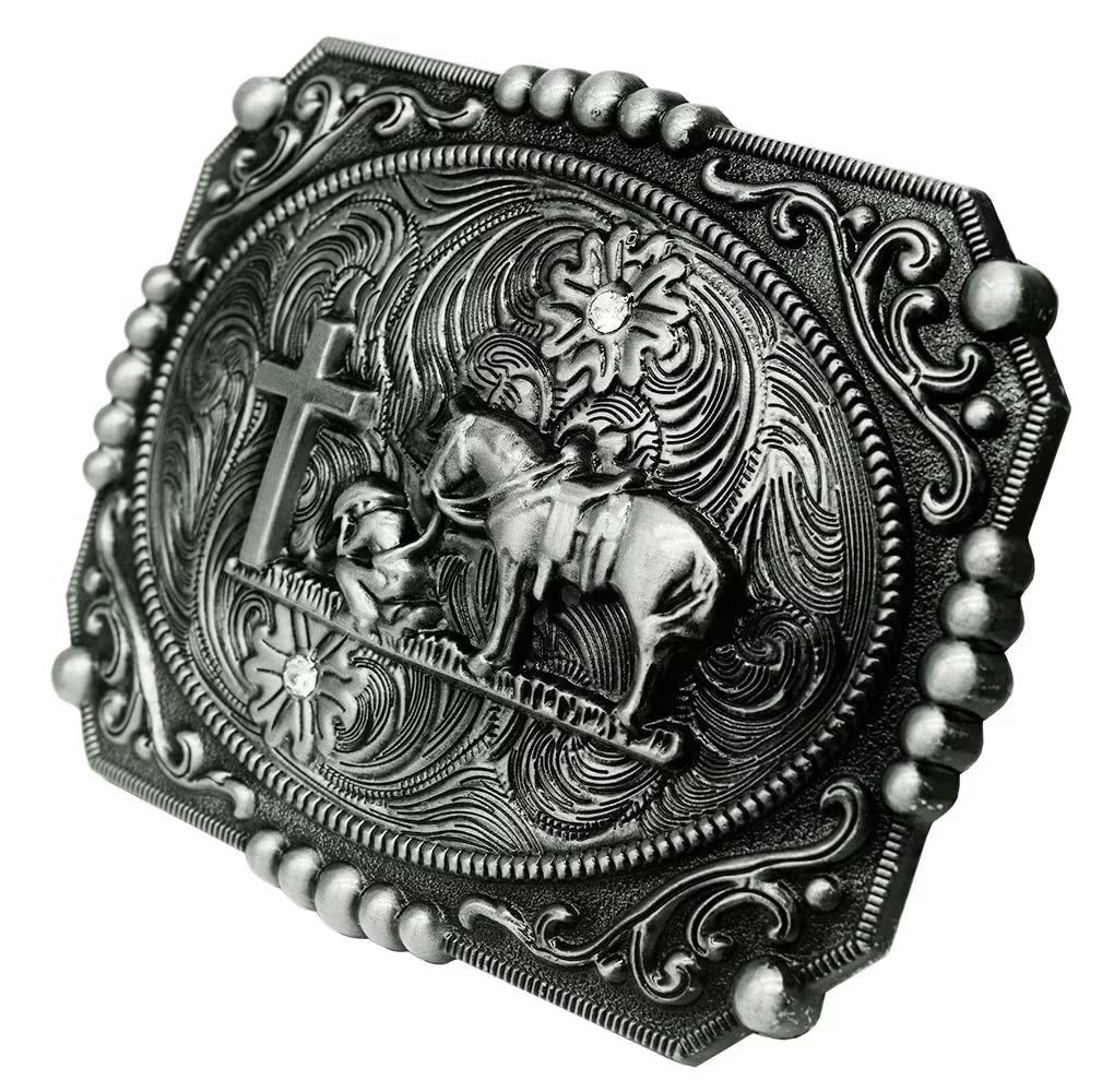 Religion Cross Cowboy Kneeling Prayer And Horse Design Belt Buckle