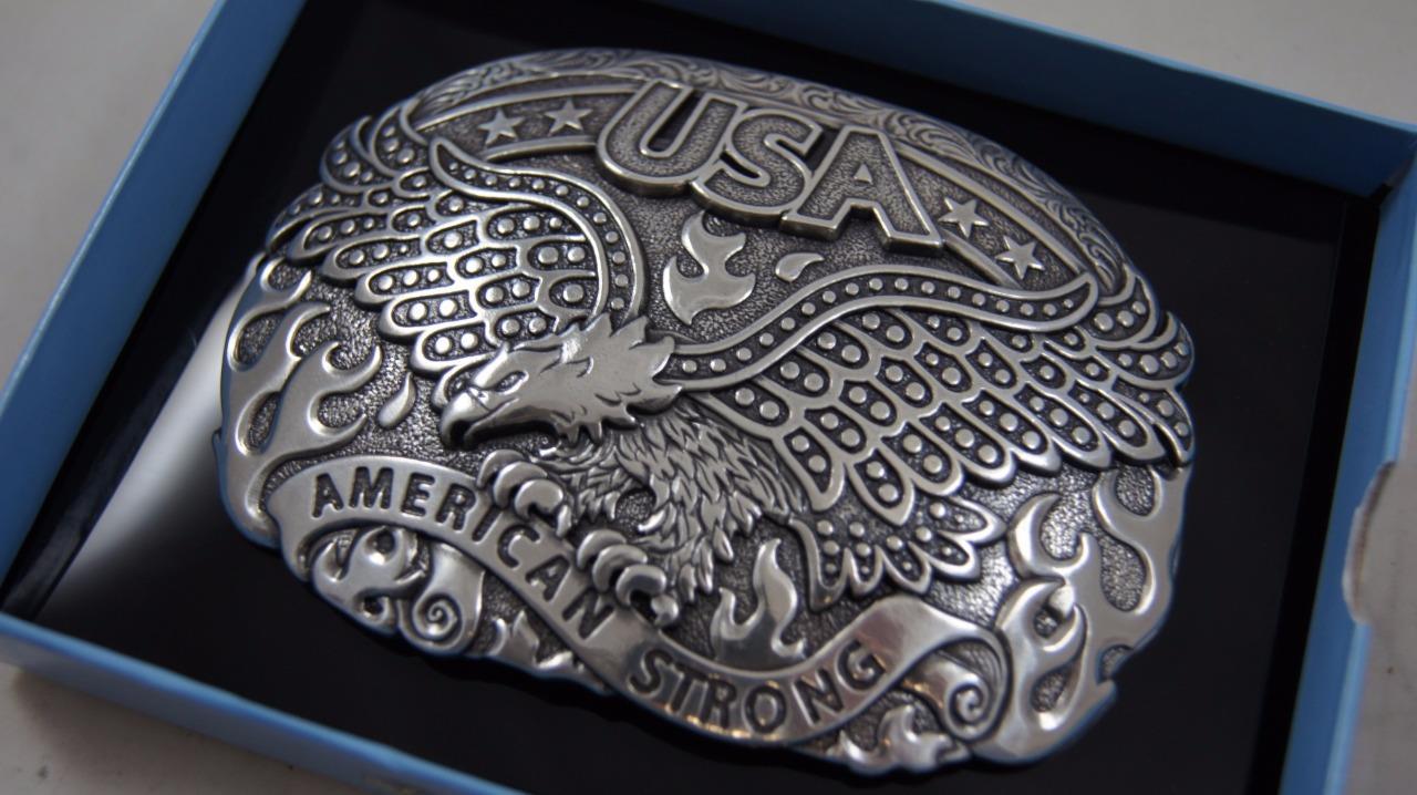Nocona Silver Tone Eagle American Strong USA Oval Belt Buckle 37122