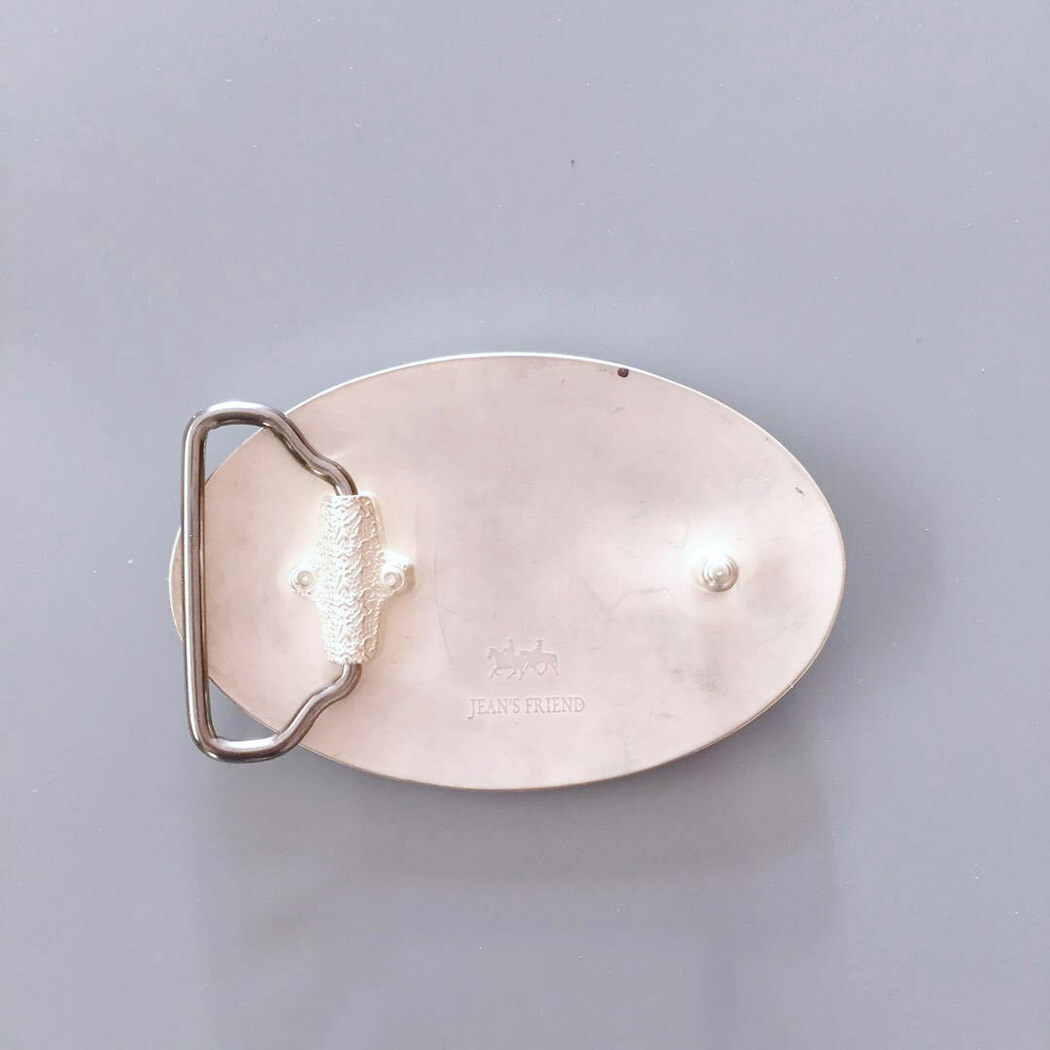 Vintage Silver Plated Oval Horse Western Belt Buckle Boucle de Ceinture