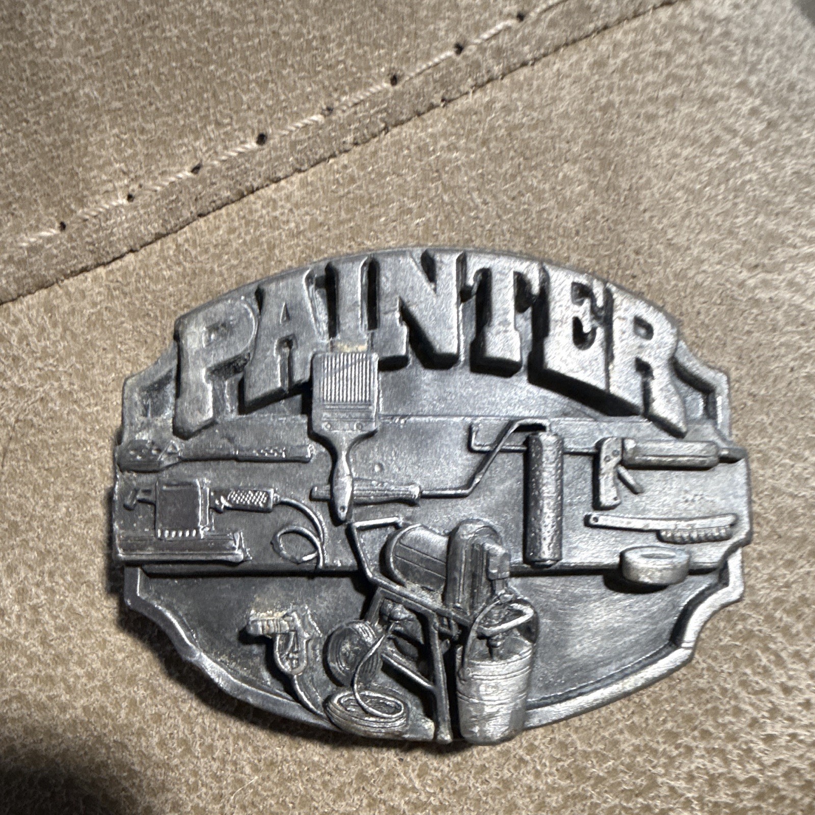 Painter Western Belt Buckle Silver Metal 1.5in V-50 Made in USA