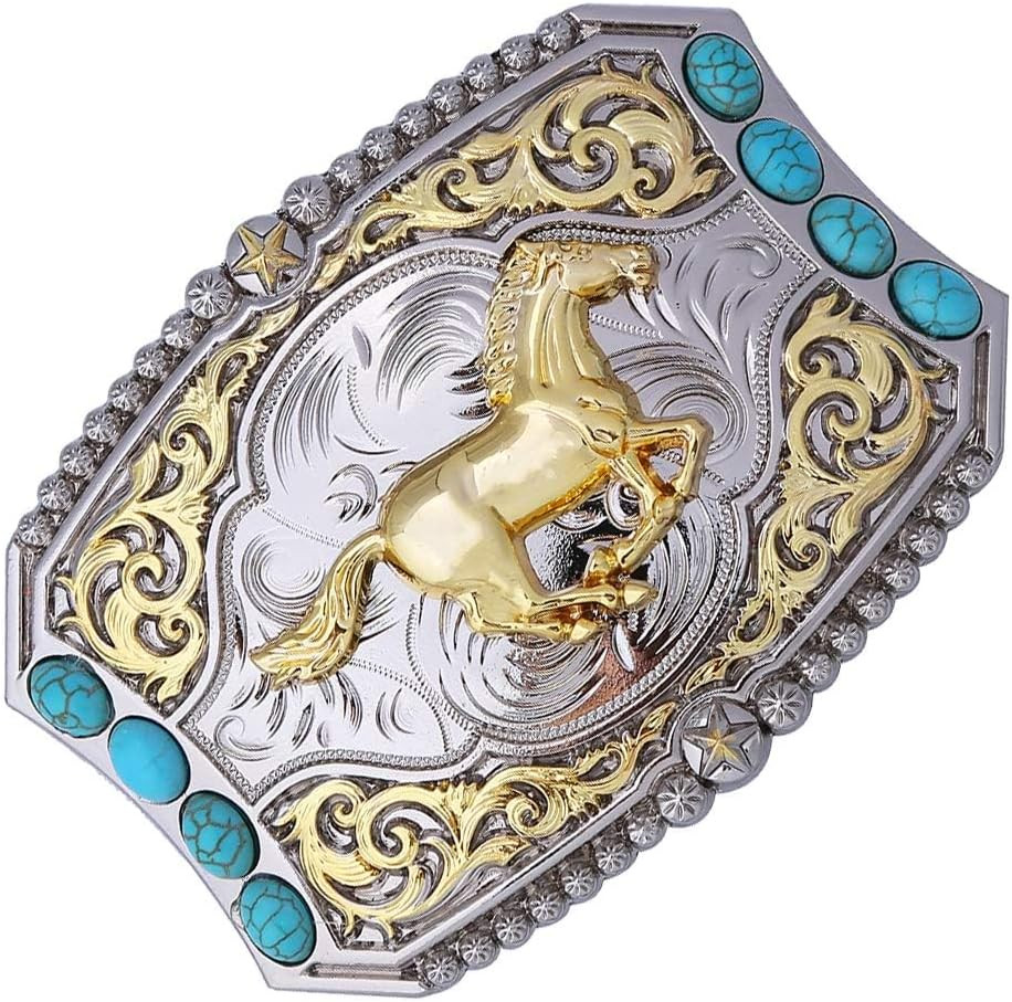 Cowboy Style Belt Buckle for Men Western Buckles with Horse and Turquoise Vin…