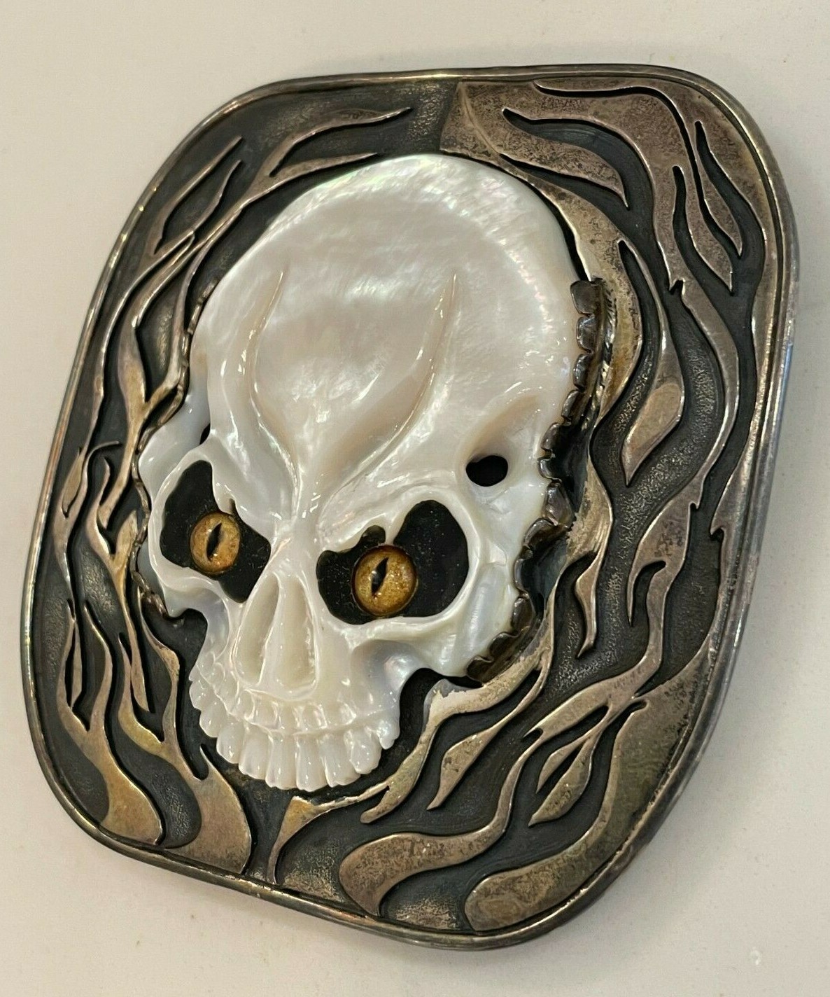 John Winston for J.W. Cooper Sterling Silver Skull Buckle w/ Pearl Skull(1of1)