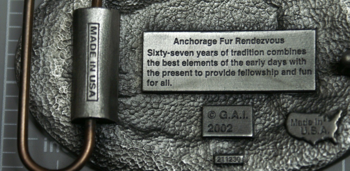 2002 Fur Rondy Rendezvous Belt Buckle Pewter Sleeping Lady Brand New A76