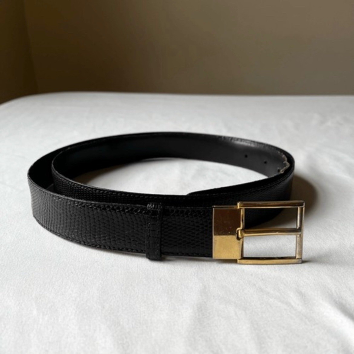 Vintage Barneys New York Lizard Skin Belt Gold Buckle Italy Mens Size L