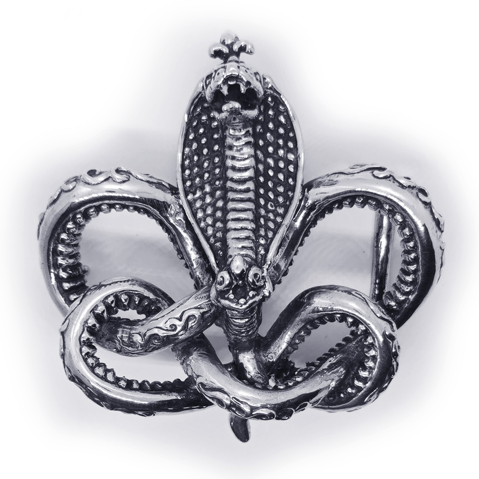 Cobra King Crawling Snake Sterling Silver Belt Buckle