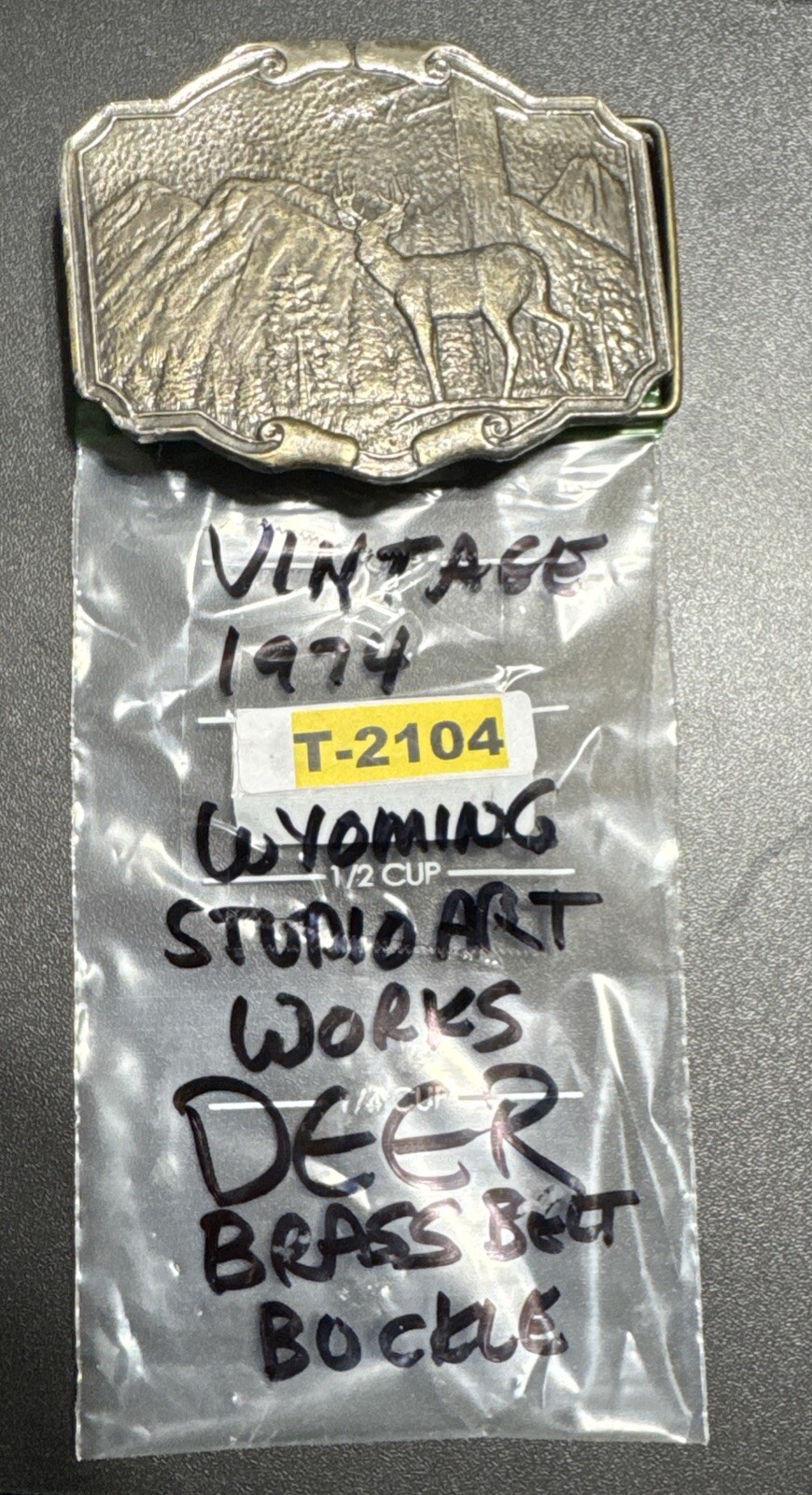 Vintage 1974 Belt Buckle Wyoming Studio Art Works DEER Brass T-2104