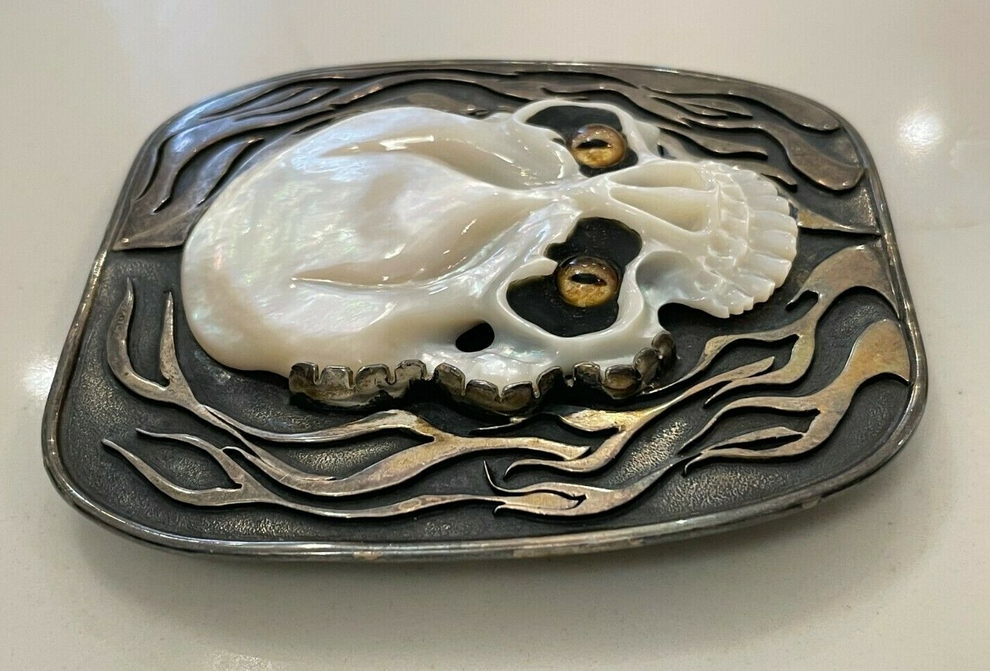 John Winston for J.W. Cooper Sterling Silver Skull Buckle w/ Pearl Skull(1of1)
