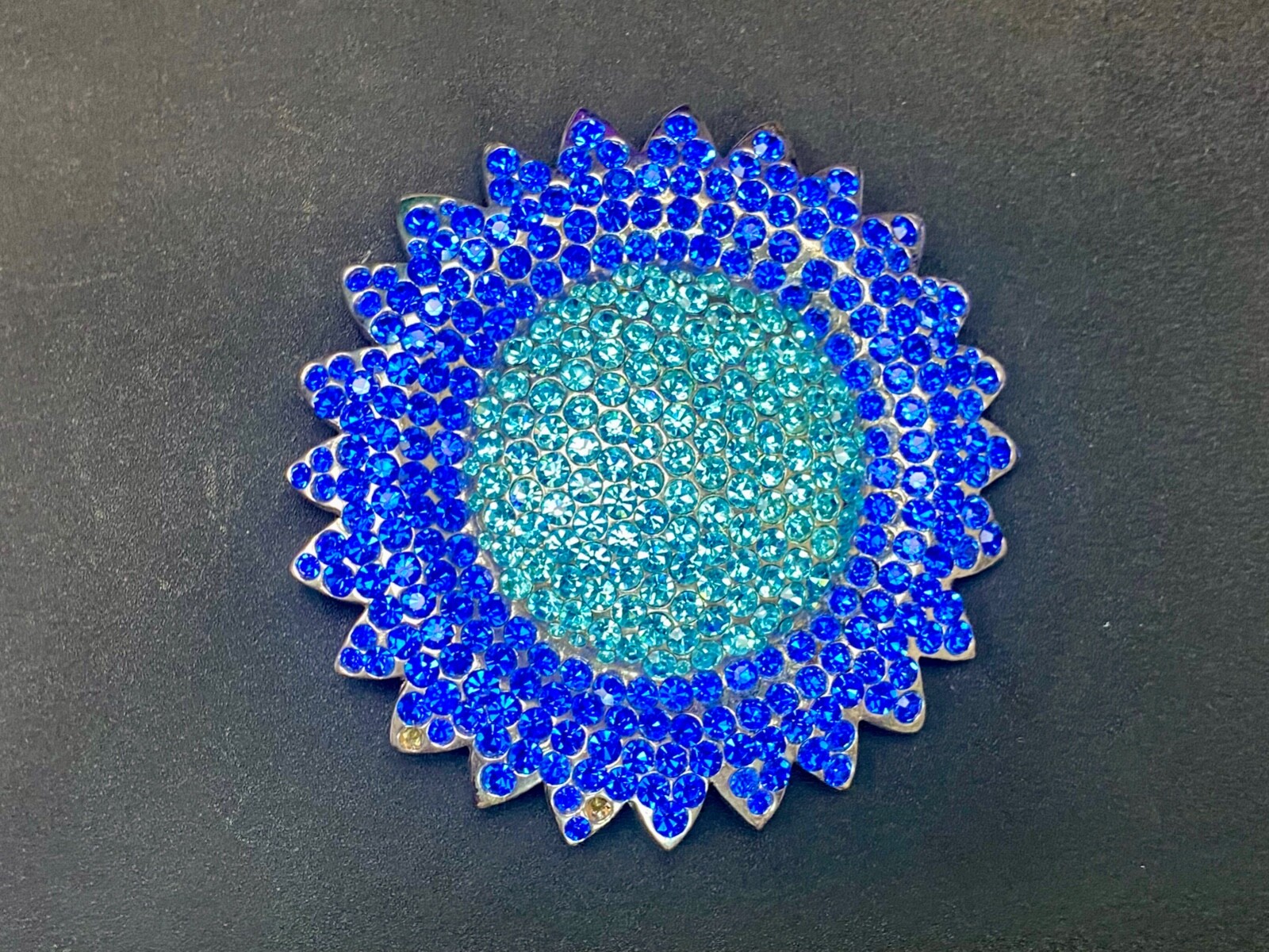 A Blue Green Sea Of Rhinestones – Starburst Cutout Vintage Belt Buckle