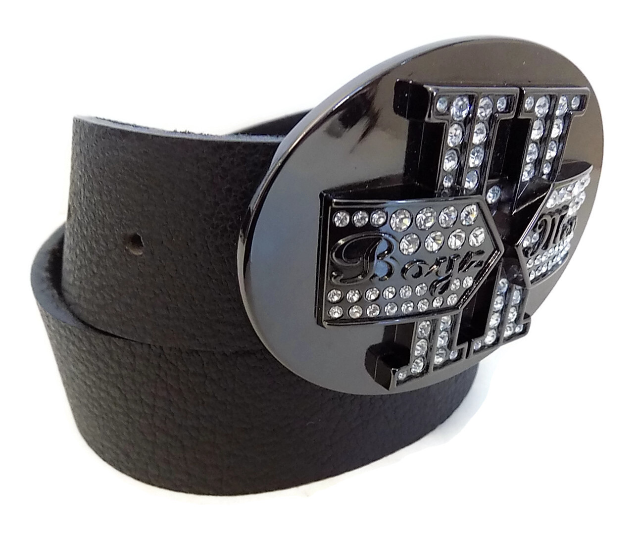BOYZ 11 MEN BY WASHED UP HOLLYWOOD 1½” BLACK GLOSSY OVAL BELT BUCKLE W/CRYSTALS