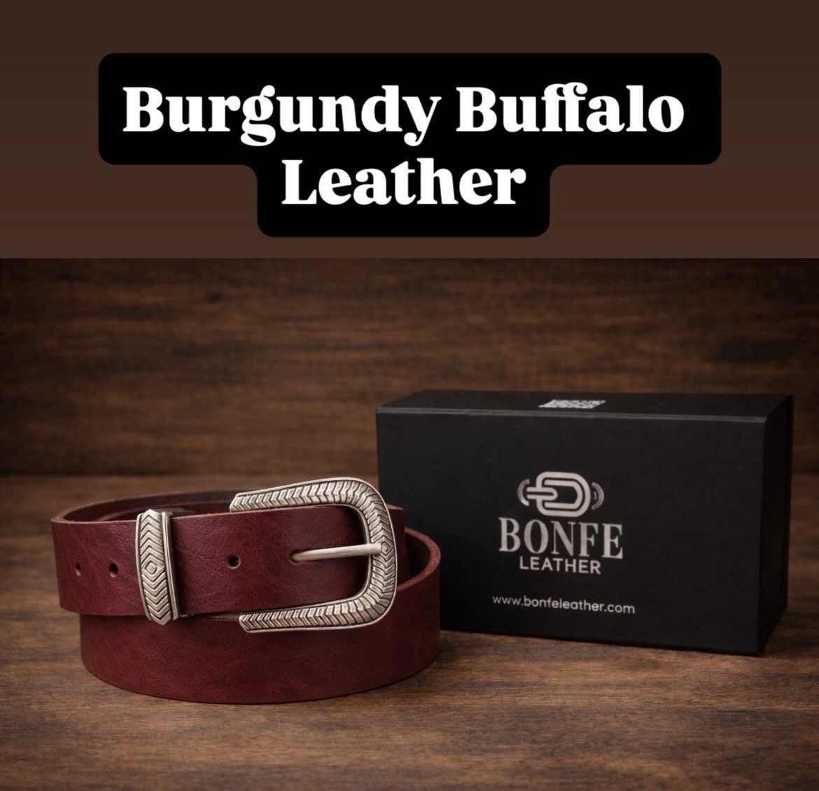 Western Belt Buckle Bonfe Leather Workshop Silver Ranger w/ Premium Leather Belt
