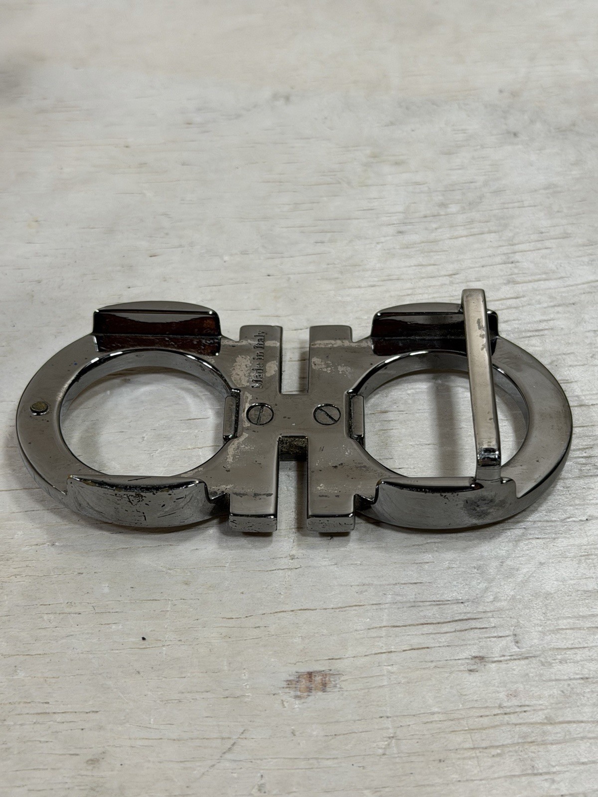 Ferragamo Gancini Silver Double Ring Belt Buckle Made in Italy Buckle Only