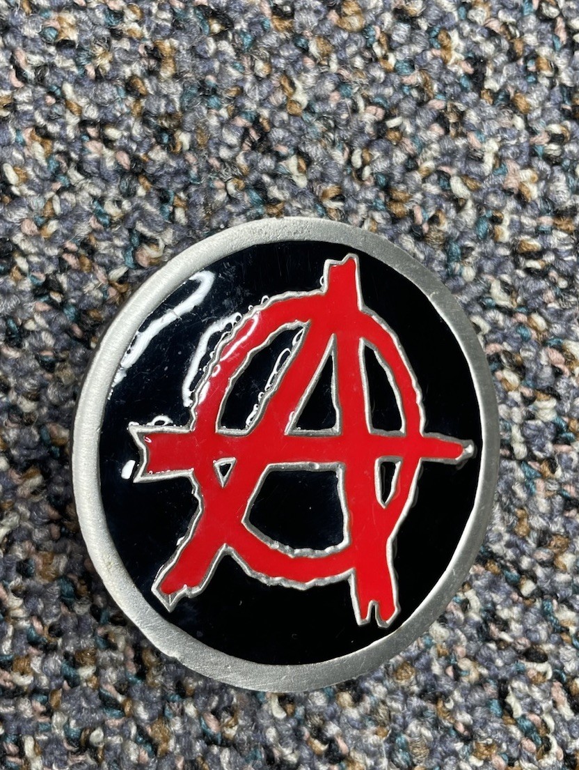 Vintage Pewter Anarchy Belt Buckle Punk 4572 Great American Products NOS 2.75”