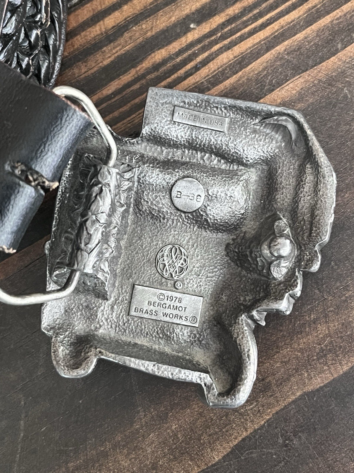 BERGAMOT BRASS WORKS B-38 BELT BUCKLE Vintage 1978 USA Semi Truck Big Rig Pewter