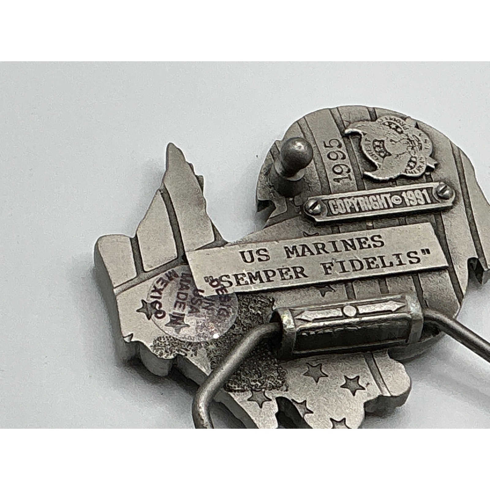 Vintage 1991 US Marines Semper Fidelis EGA Belt Buckle Great American Products