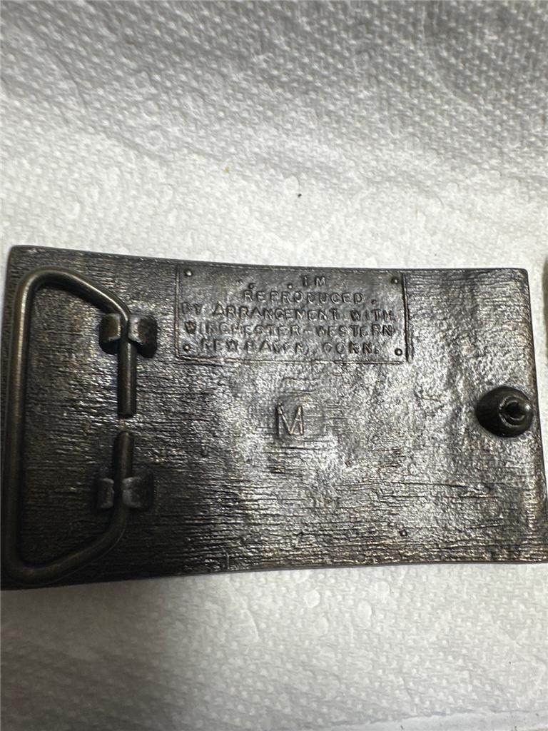 Two Vintage Brass Winchester Repeating Arms Belt Buckles New Haven Conn