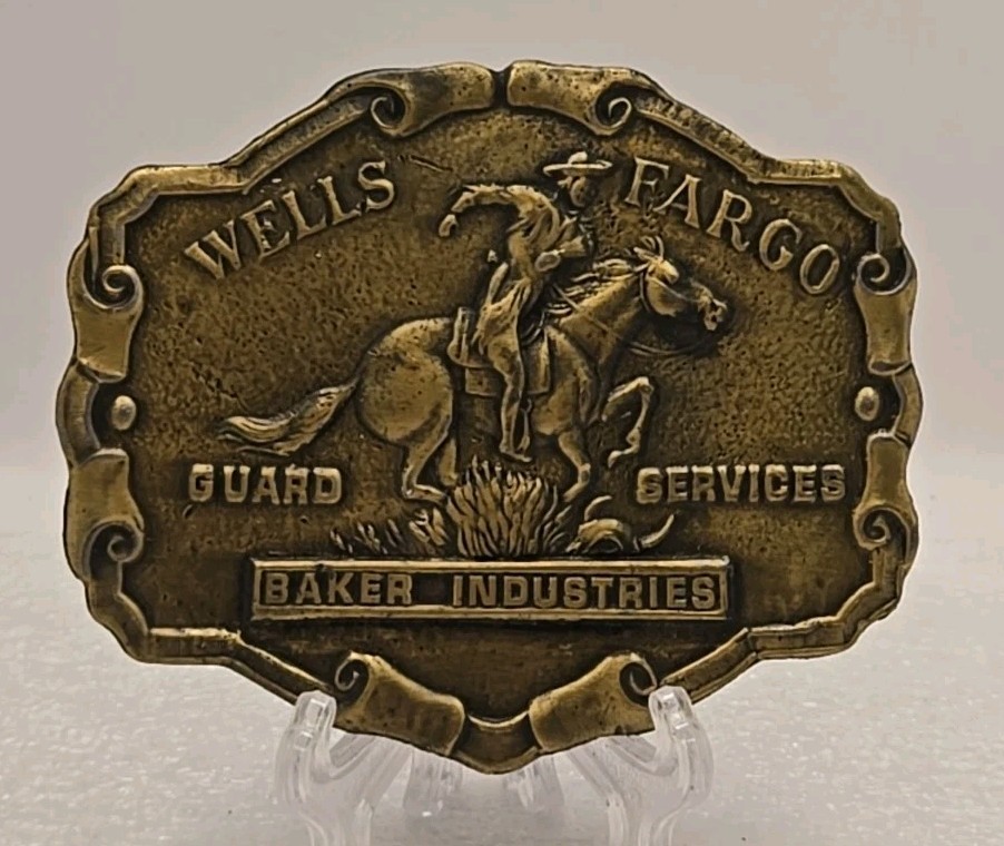 Vintage Tiffany Wells Fargo Guard Services Bakers Industries Brass Belt Buckle