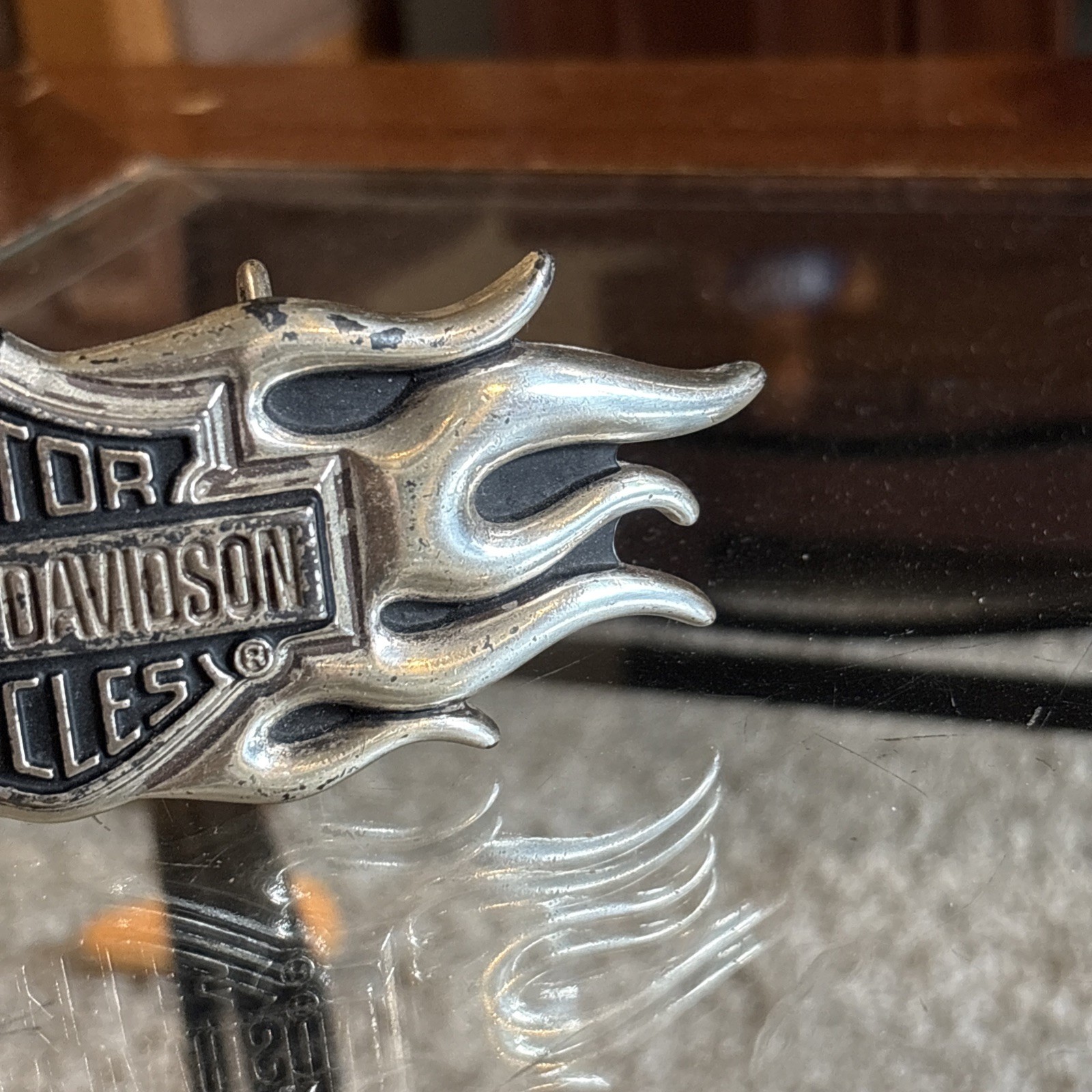 Vintage Y2K Belt Buckle HARLEY DAVIDSON Motorcycle FLAMES Chrome Metal Hd